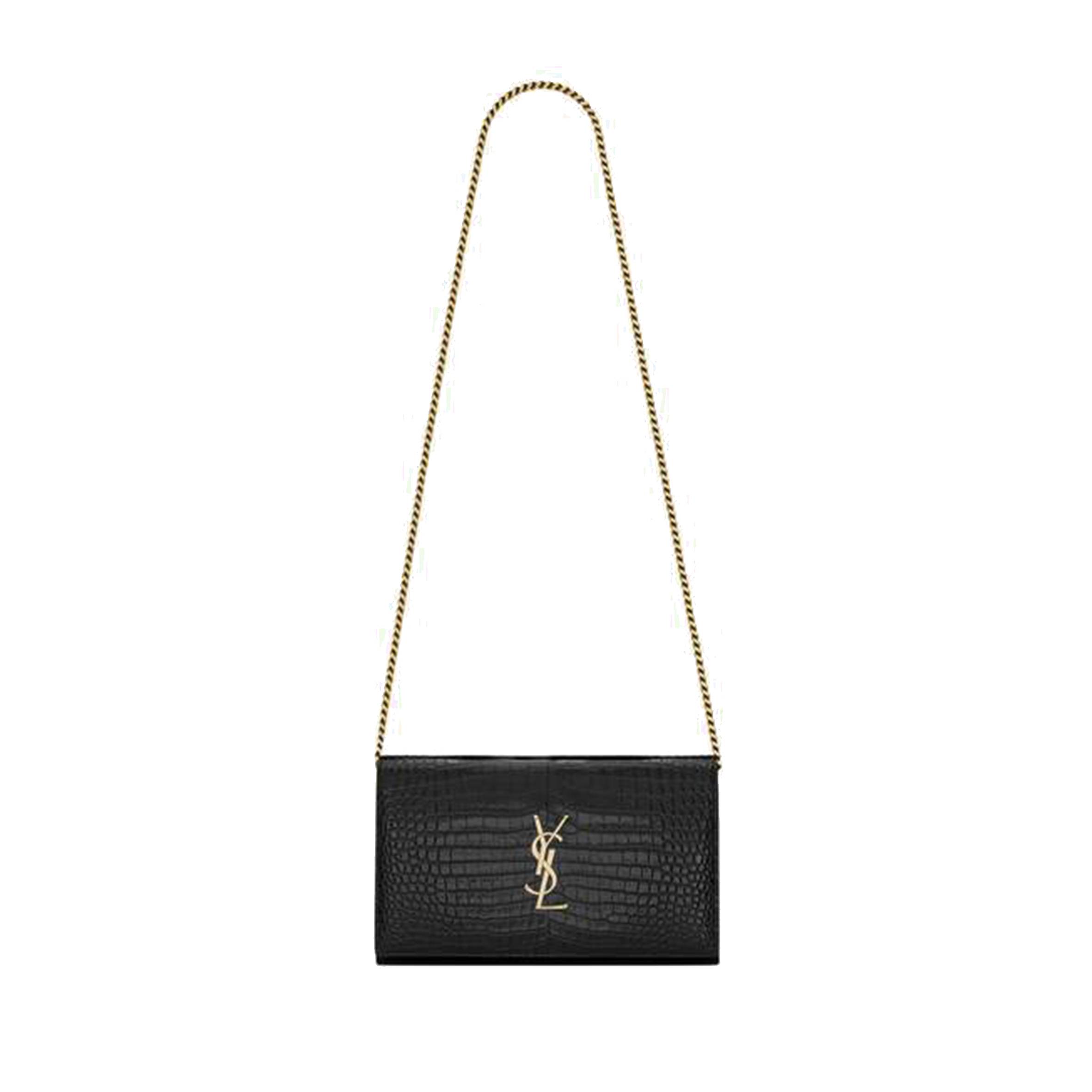 YSL CASSANDRE CHAIN WALLET IN CROCODILE-EMBOSSED SHINY LEATHER 747464DND1J1000 (22.5*14*4cm)