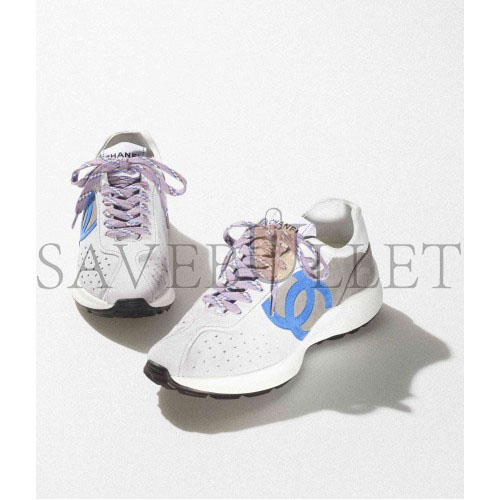 CHANEL SNEAKERS 		SUEDE KIDSKIN			LIGHT PURPLE, BLUE & DARK GRAY  G39074 X56563 K4279