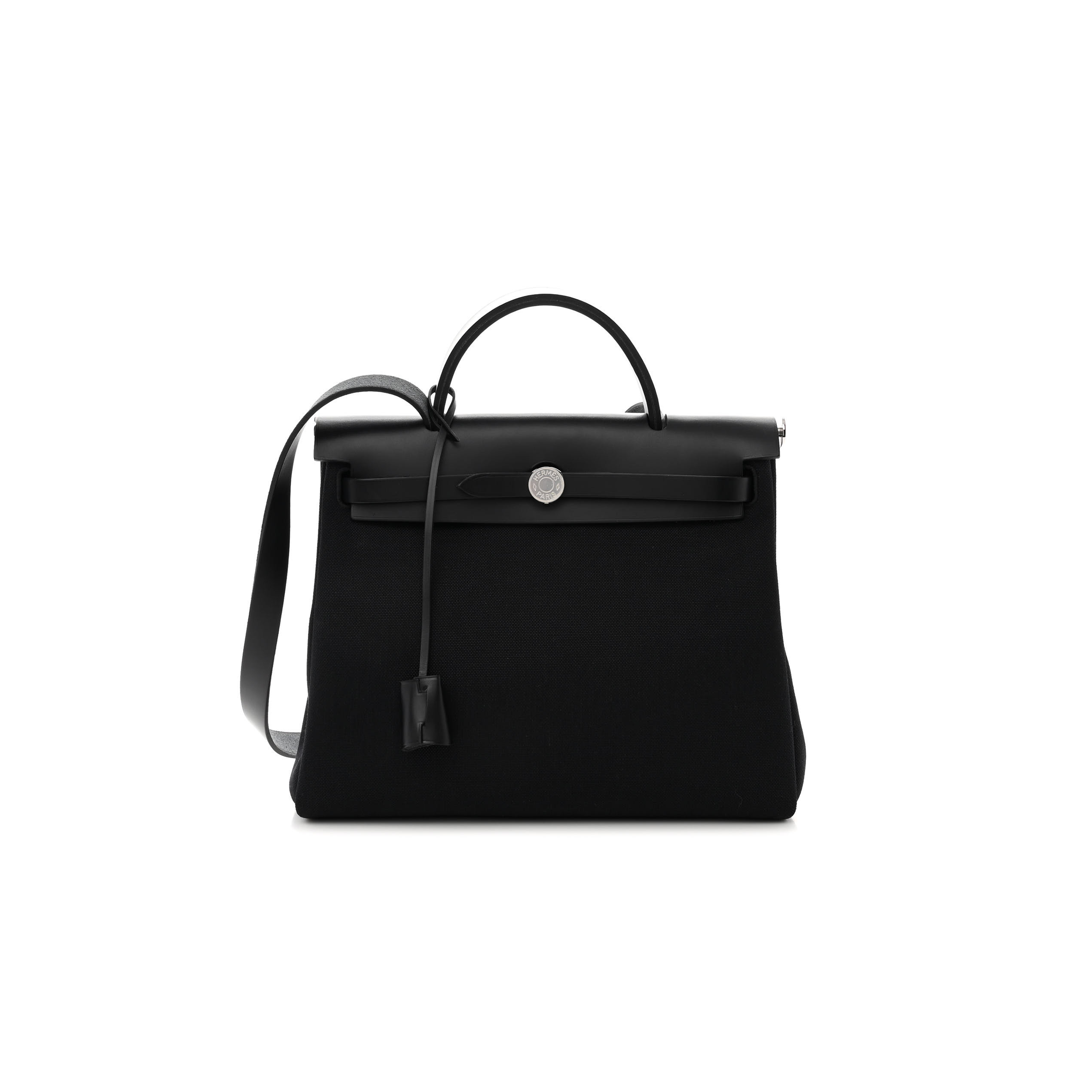 HERMES MILITARY TOILE VACHE HUNTER HERBAG ZIP PM 31 BLACK (30*23*10cm)