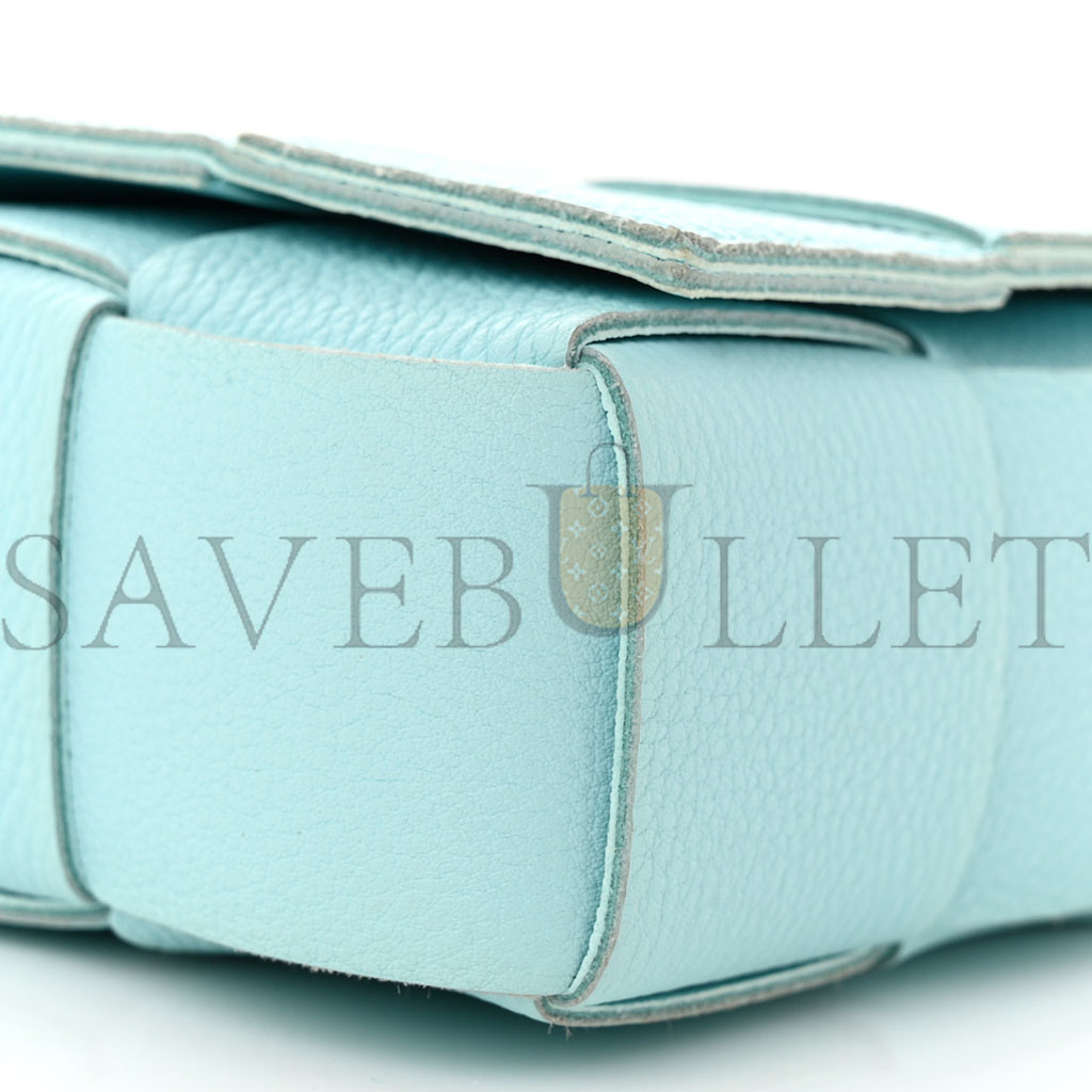 BOTTEGA VENETA GRAINED CALFSKIN MAXI INTRECCIATO CASSETTE CROSSBODY BAG PALE BLUE (23*15*5cm)