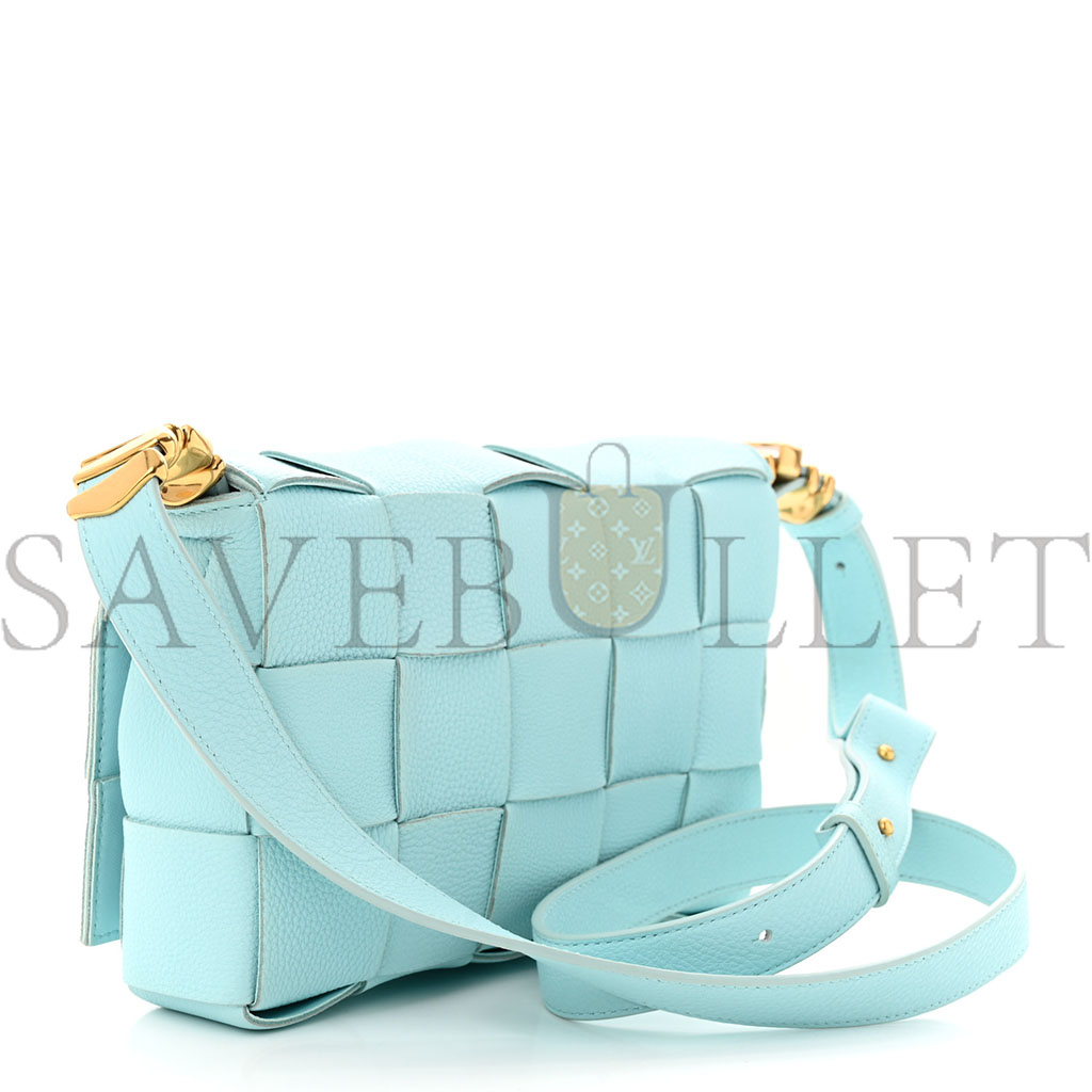 BOTTEGA VENETA GRAINED CALFSKIN MAXI INTRECCIATO CASSETTE CROSSBODY BAG PALE BLUE (23*15*5cm)