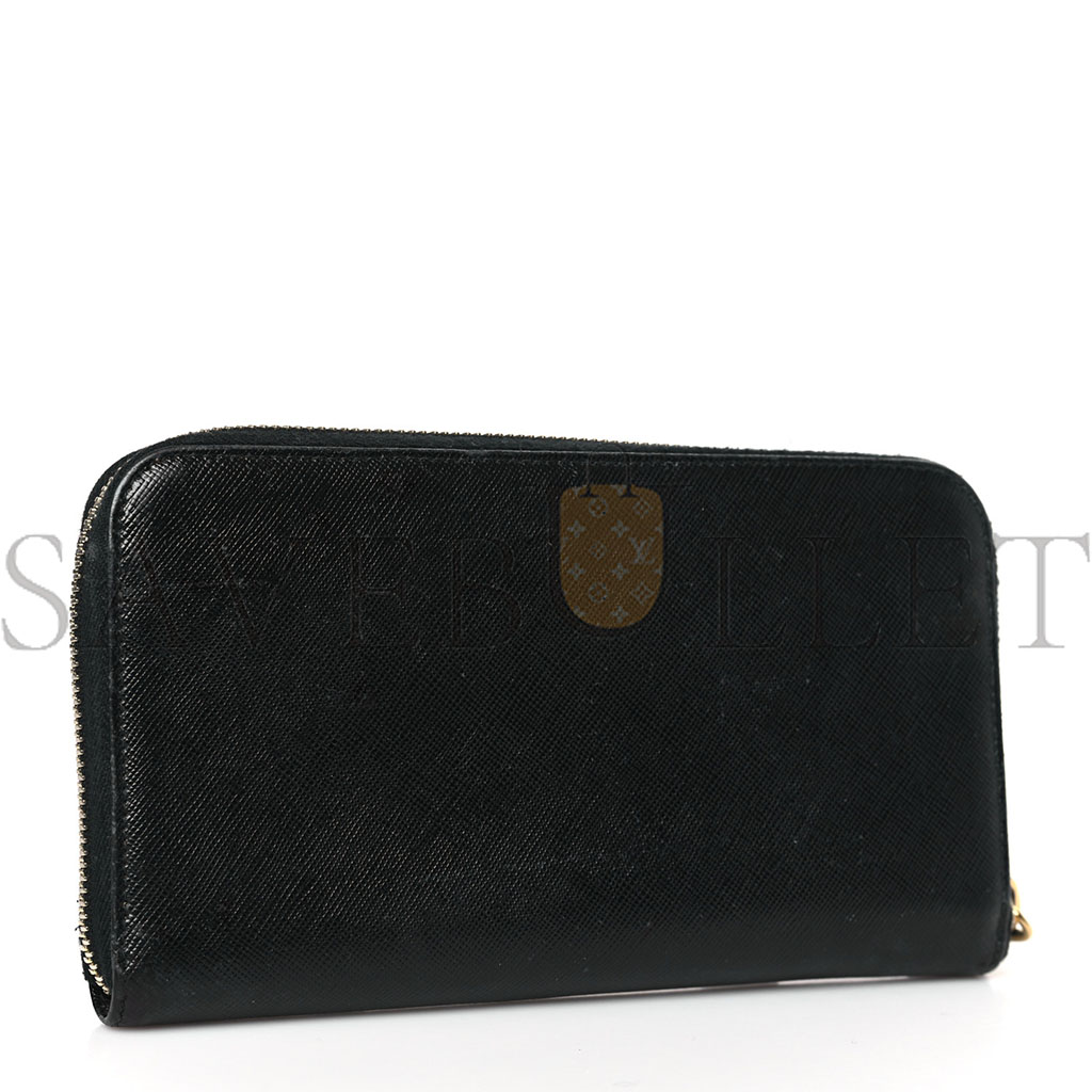 PRADA SAFFIANO METAL ZIP AROUND WALLET BLACK (18*10*2cm)