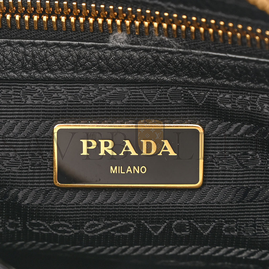 PRADA VITELLO DAINO DOUBLE ZIP CROSSBODY BAG BLACK (24*17*2cm)