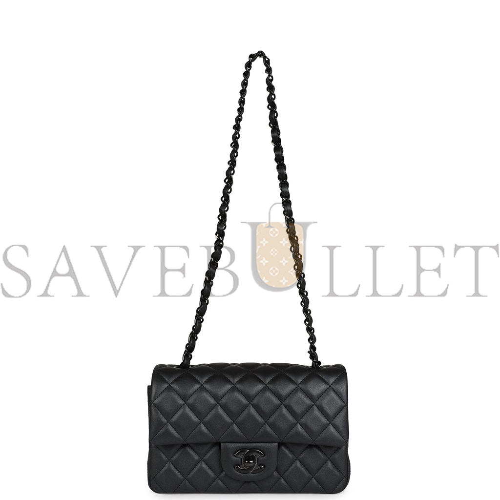 CHANEL MINI RECTANGULAR FLAP SO BLACK IRIDESCENT LAMBSKIN BLACK HARDWARE AP1116 (20*13*6cm) 