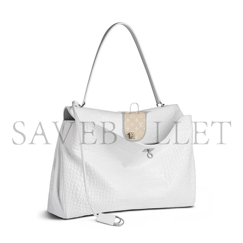 BALENCIAGA WOMEN'S RODEO LARGE HANDBAG CROCODILE EMBOSSED IN WHITE 7897422AA5L1200 (39.8*29.9*12.9)