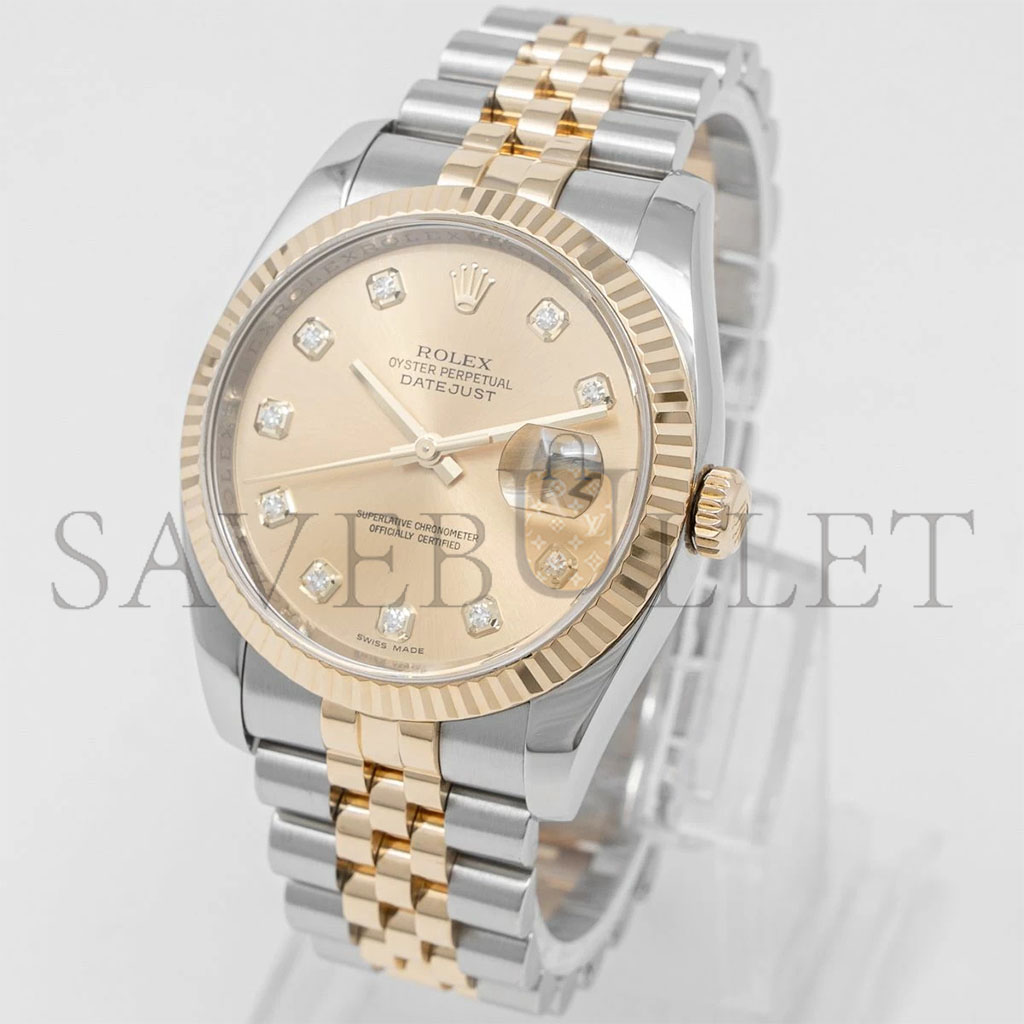 ROLEX DATEJUST 36 CHAMPAGNE DIAMOND WATCH 126233