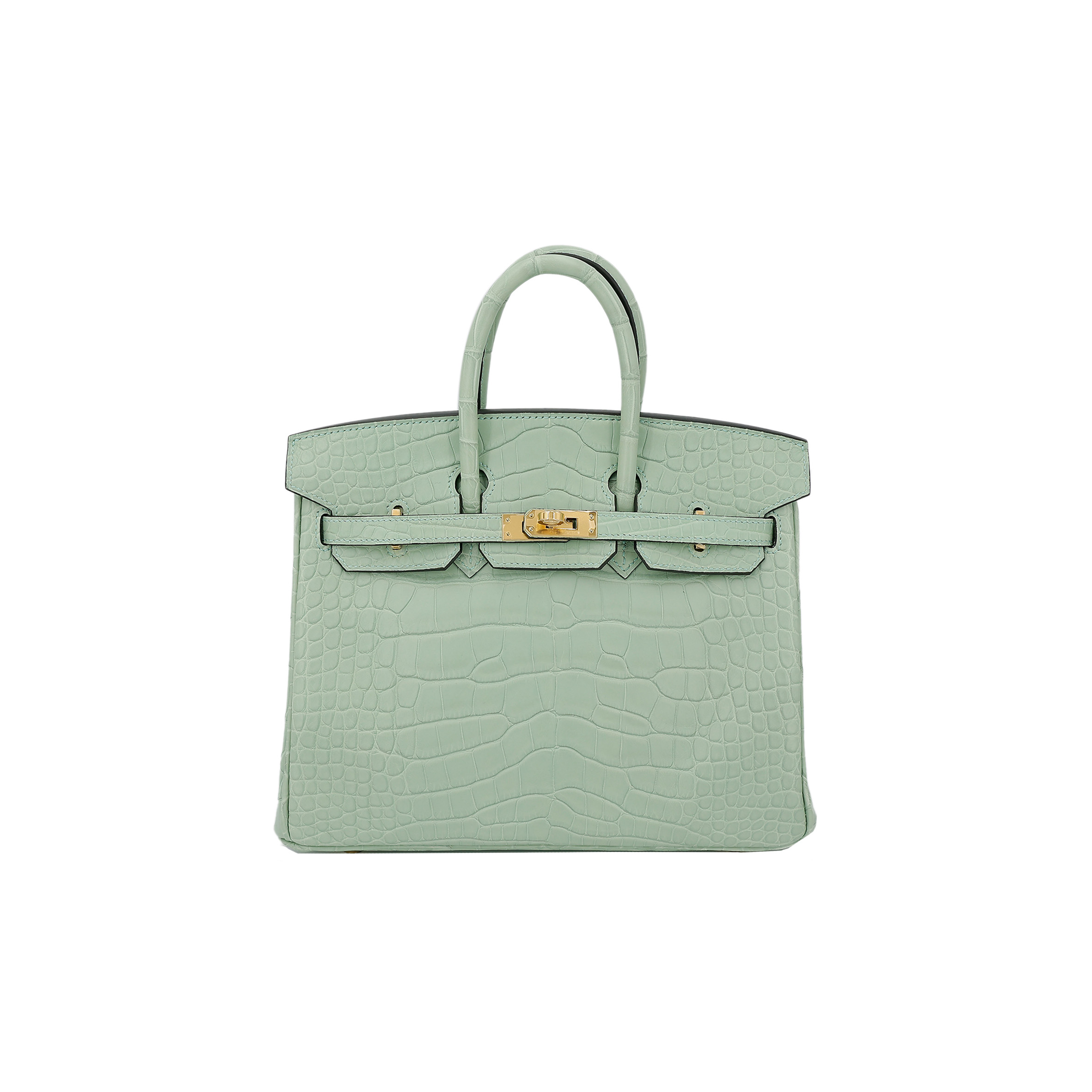 HERMES MASTER BIRKIN 25 MINT GREEN ALLIGATOR MATTE GOLD BUCKLE 7419337628 (25*19*13cm)