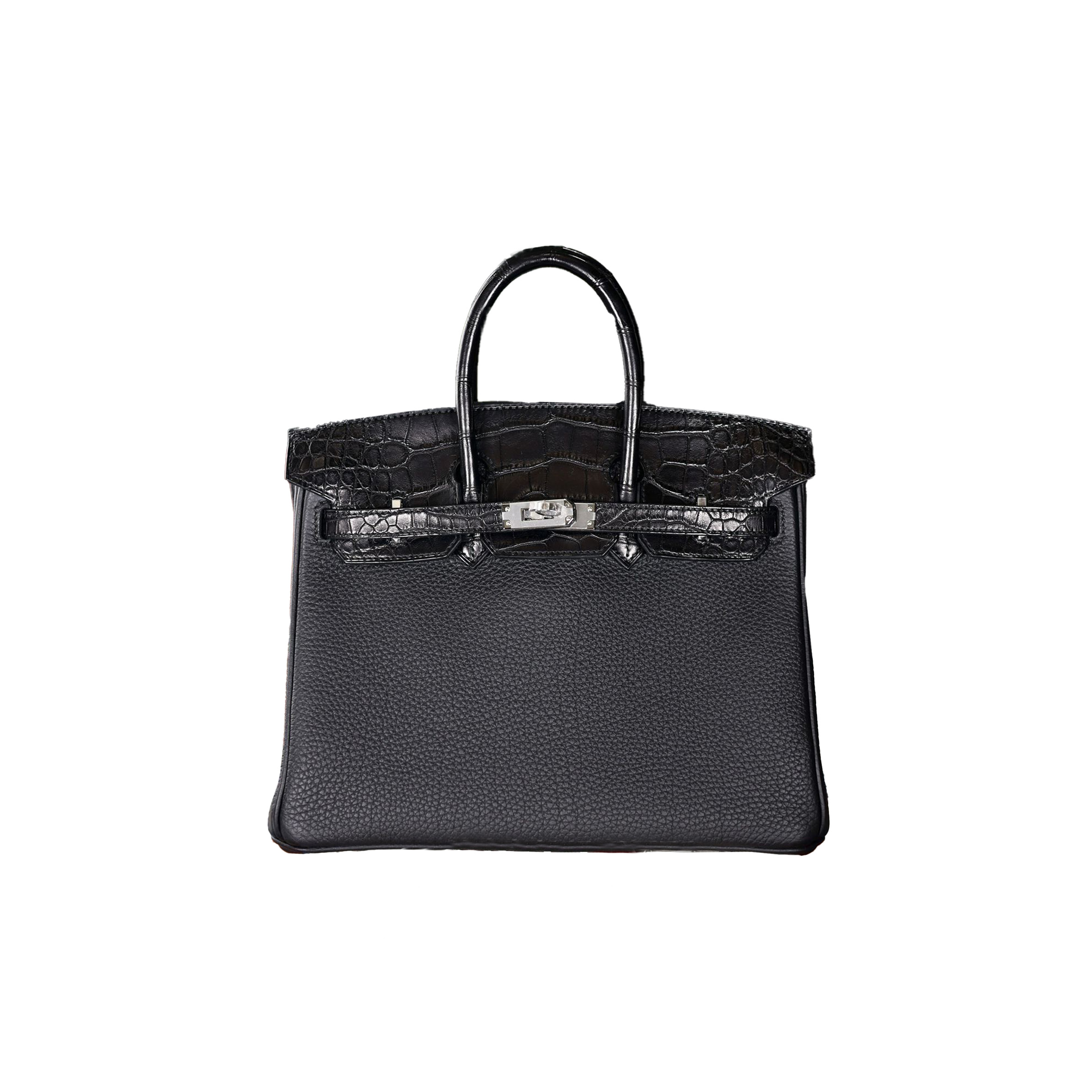 HERMES MASTER BIRKIN TOUCH 25 TOGO CROCODILE LEATHER BLACK SILVER BUCKLE BAG 3053468627 (25*20*13cm)