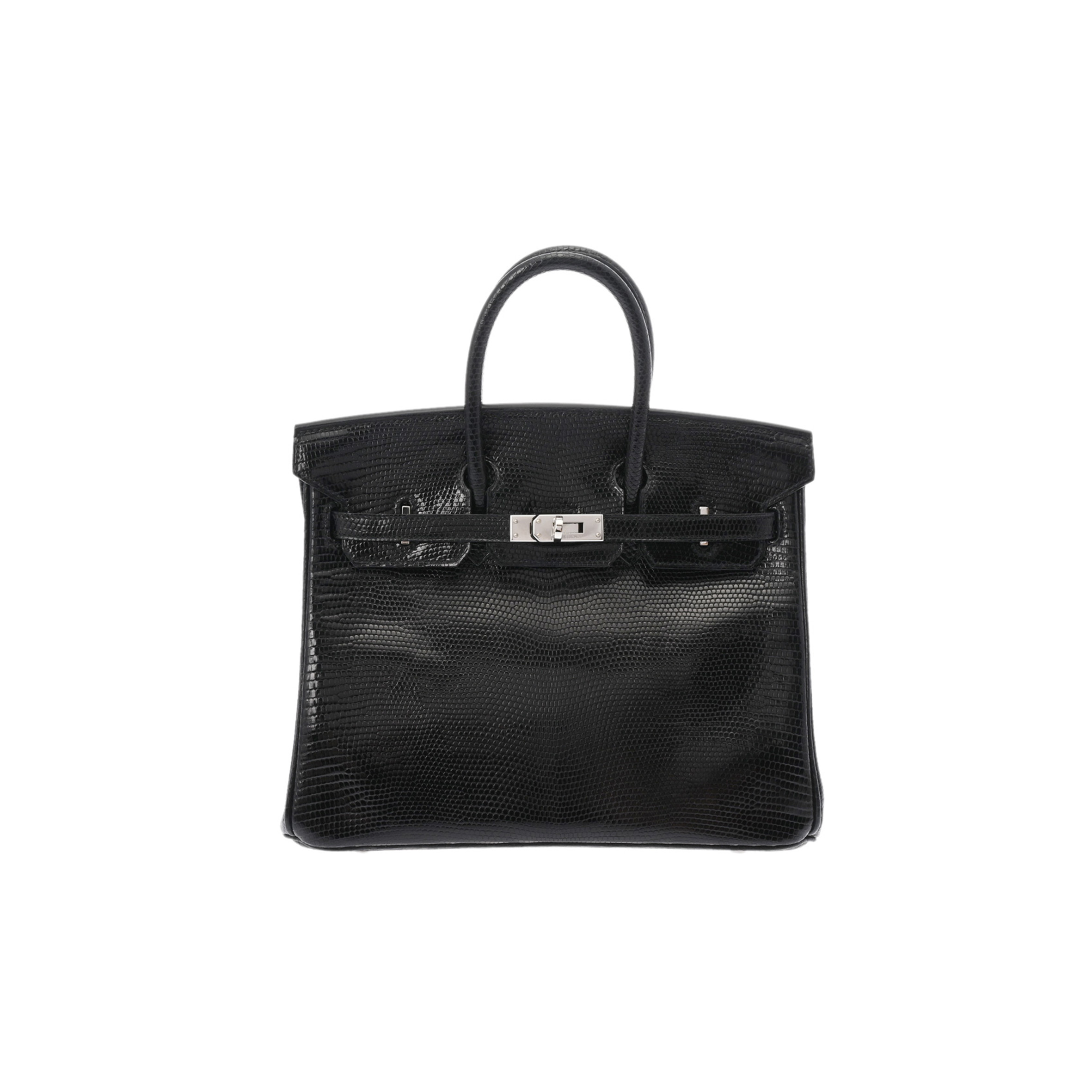 HERMÈS MASTER BIRKIN 25 LIZARD SKIN BLACK SILVER BUCKLE BAG 623541 (25*18*13cm)