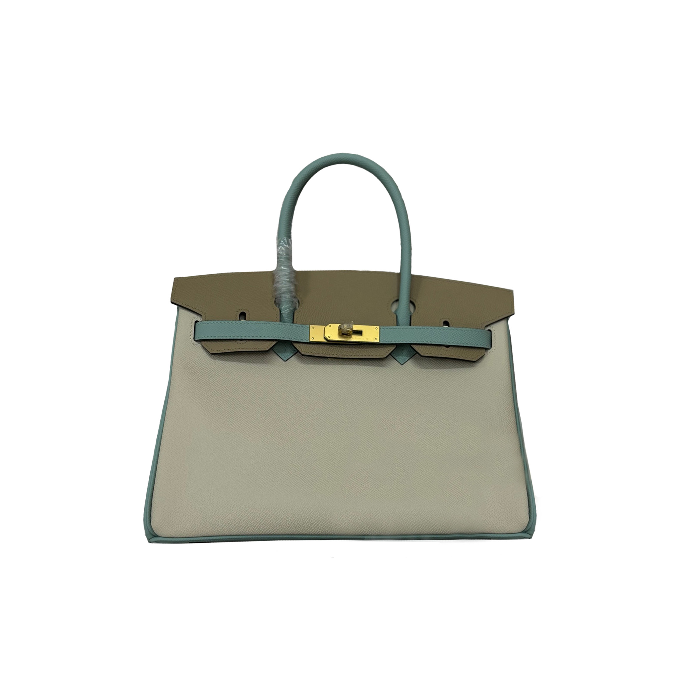 HERMES MASTER BIRKIN 30 MILKSHAKE WHITE HOLY GRAIL BLUE ASPHALT GREY EPSOM LEATHER GOLD BUCKLE 2160500417673 (30*22*16cm)