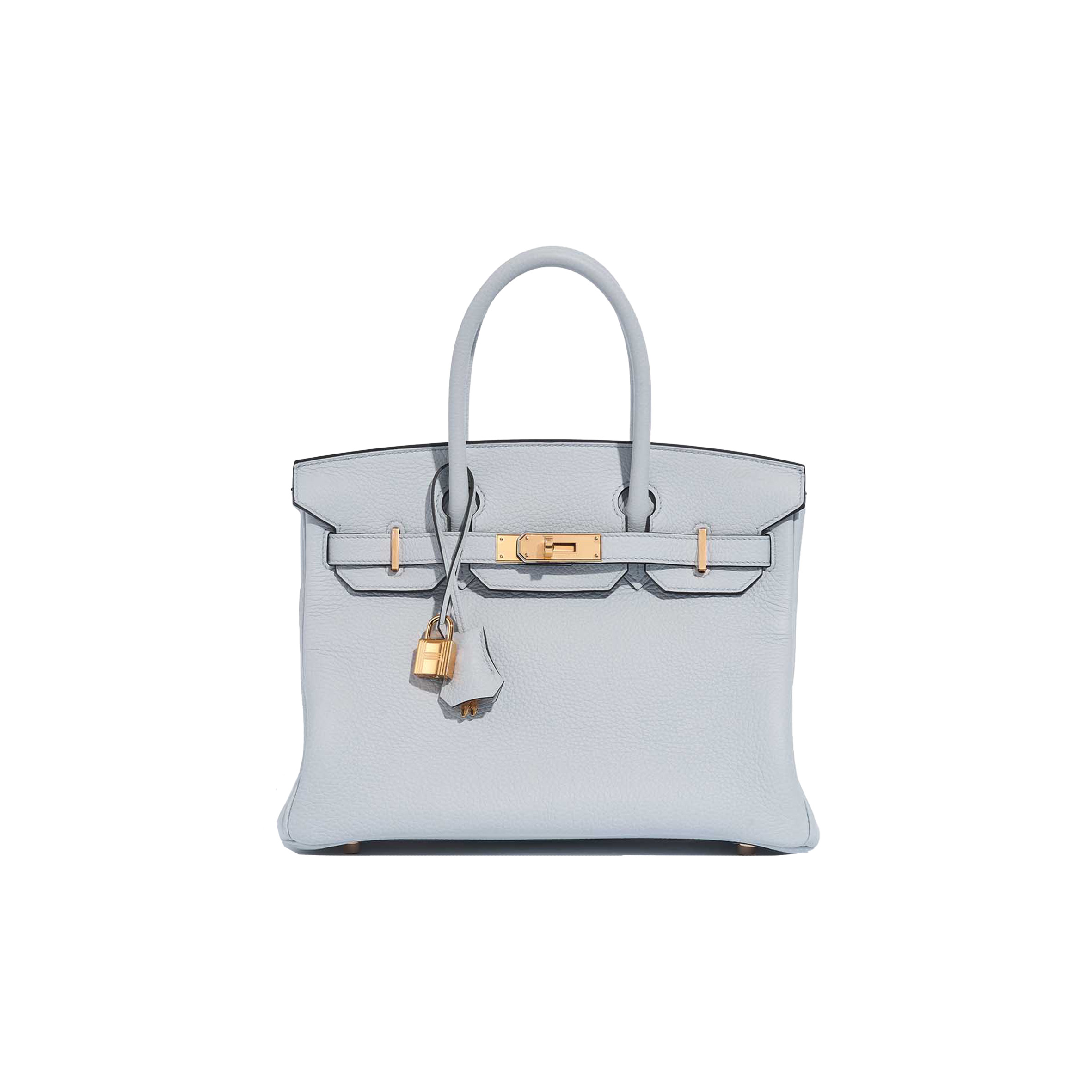 HERMES MASTER BIRKIN 30 TOGO LEATHER PLATINUM BAG GLACIER BLUE GOLD BUCKLE 2325 (30*20*13cm)