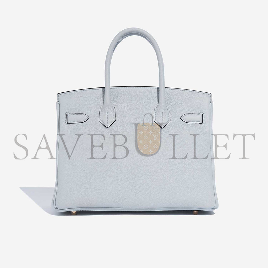 HERMES MASTER BIRKIN 30 TOGO LEATHER PLATINUM BAG GLACIER BLUE GOLD BUCKLE 2325 (30*20*13cm)