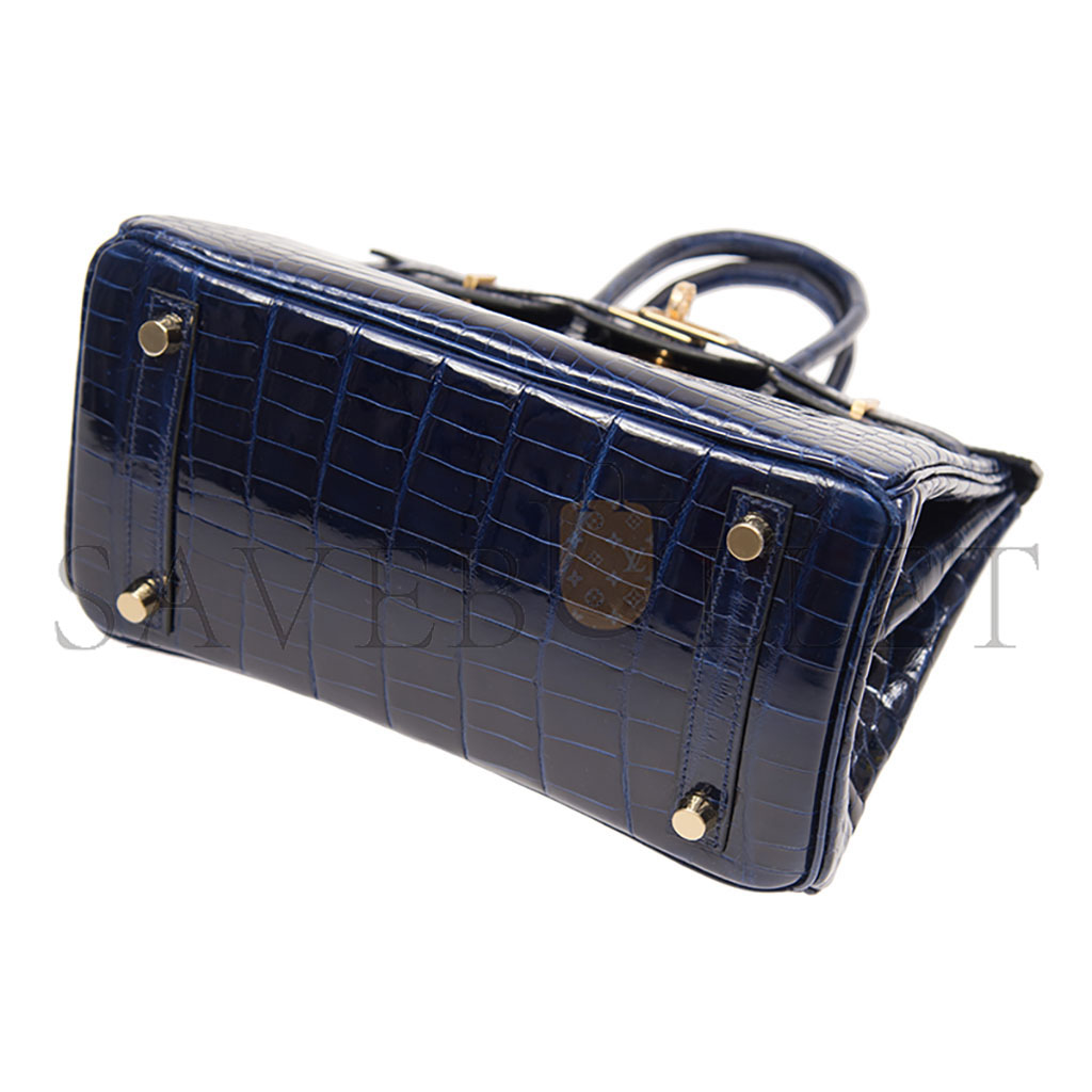 HERMES MASTER BIRKIN 25 CROCODILE LEATHER SAPPHIRE BLUE GOLD BUCKLE HANDBAG BK2573SCROCOGPN (25*20*13cm)