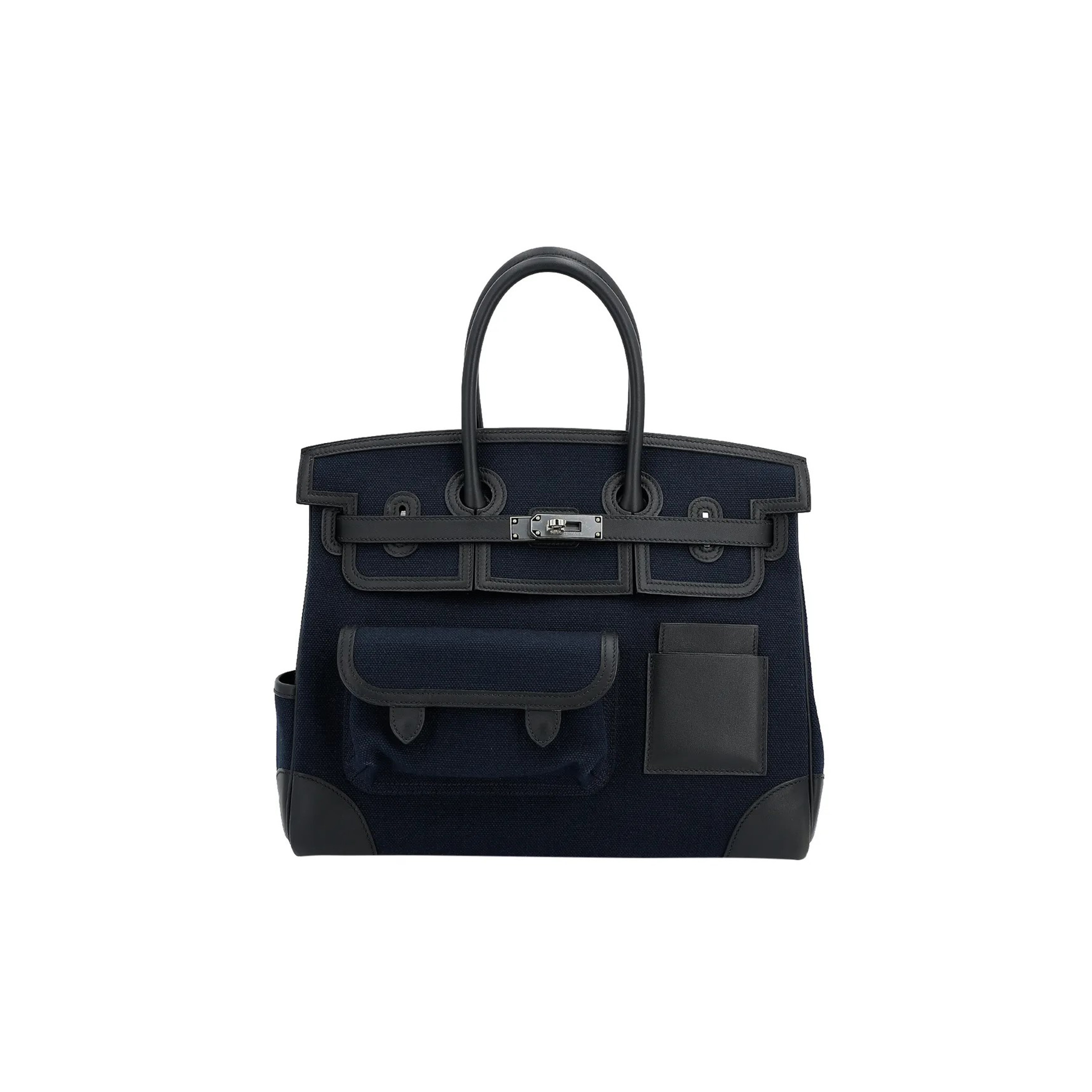 HERMES MASTER BIRKIN 35 SWIFT LEATHER CANVAS MIDNIGHT BLUE BLACK SILVER BUCKLE BAG 10027134 (35*27*18cm)