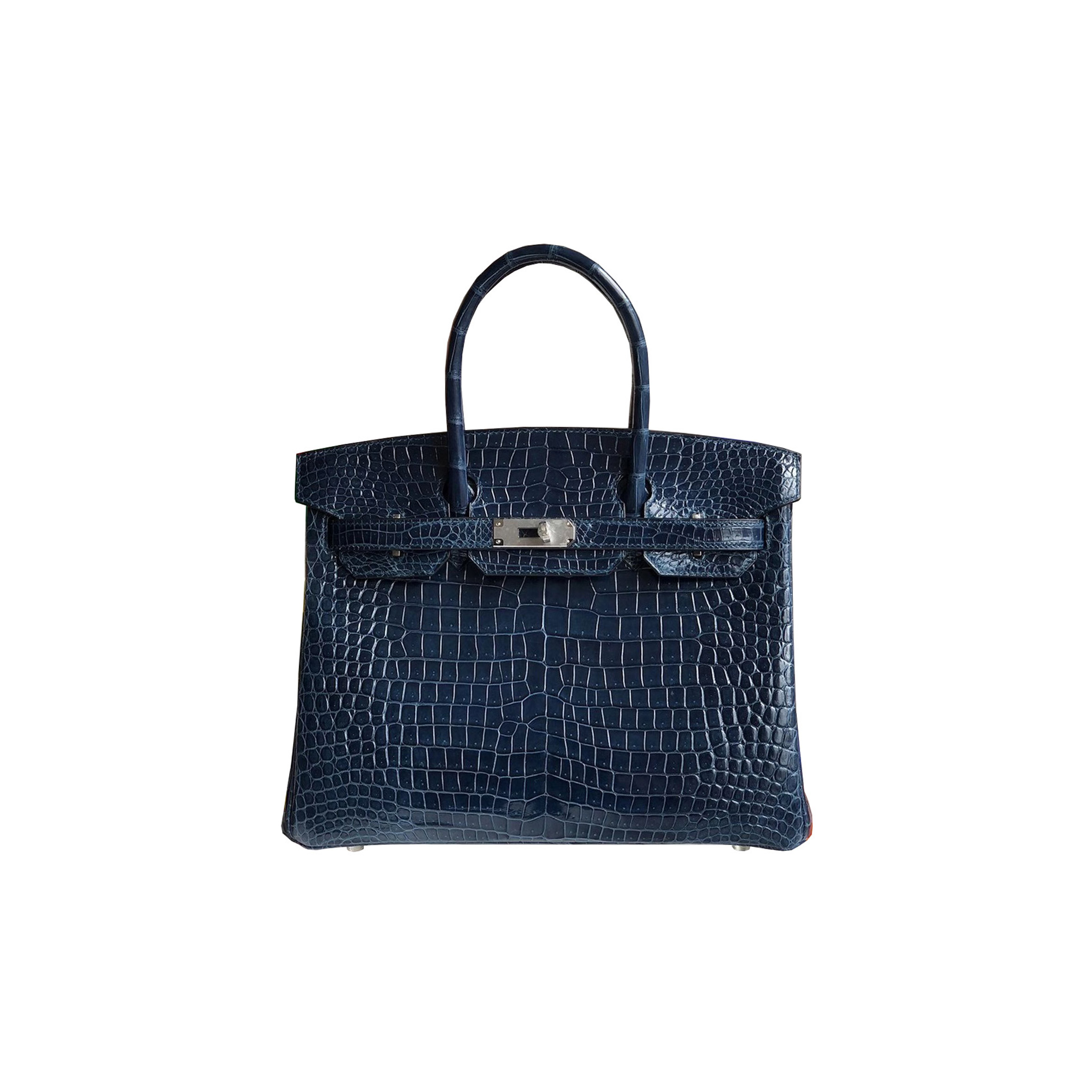 HERMES MASTER BIRKIN 30 SHINY CROCODILE STORM BLUE SILVER BUCKLE BAG BK25V0SCROCOGPP (30*22*16cm)