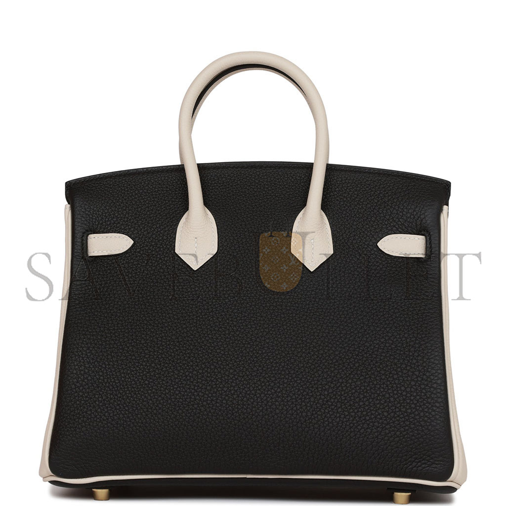 HERMÈS BIRKIN 25 TOGO LEATHER BLACK AND WHITE PANDA COLOR MATCHING GOLD BUCKLE BAG 4212717702 (25*20*13cm)