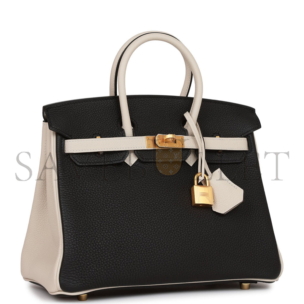 HERMÈS BIRKIN 25 TOGO LEATHER BLACK AND WHITE PANDA COLOR MATCHING GOLD BUCKLE BAG 4212717702 (25*20*13cm)