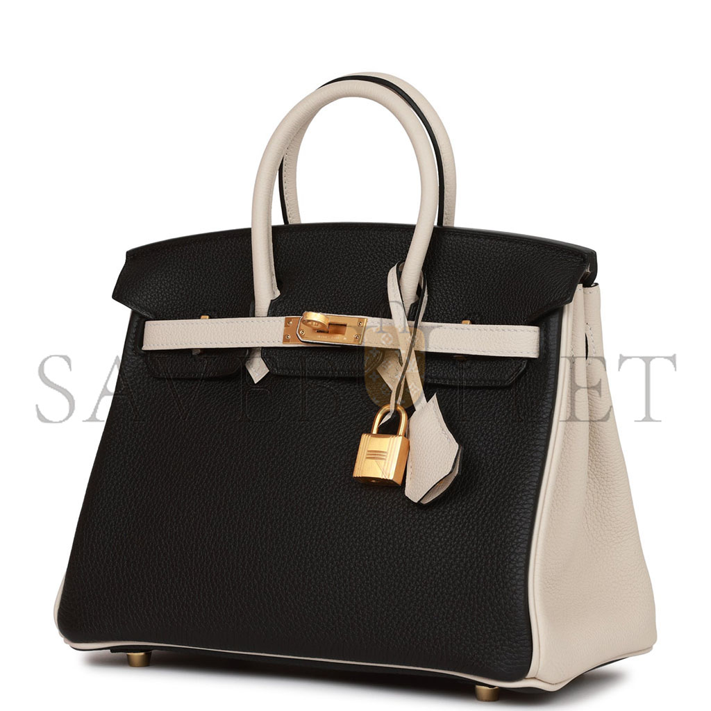 HERMÈS BIRKIN 25 TOGO LEATHER BLACK AND WHITE PANDA COLOR MATCHING GOLD BUCKLE BAG 4212717702 (25*20*13cm)