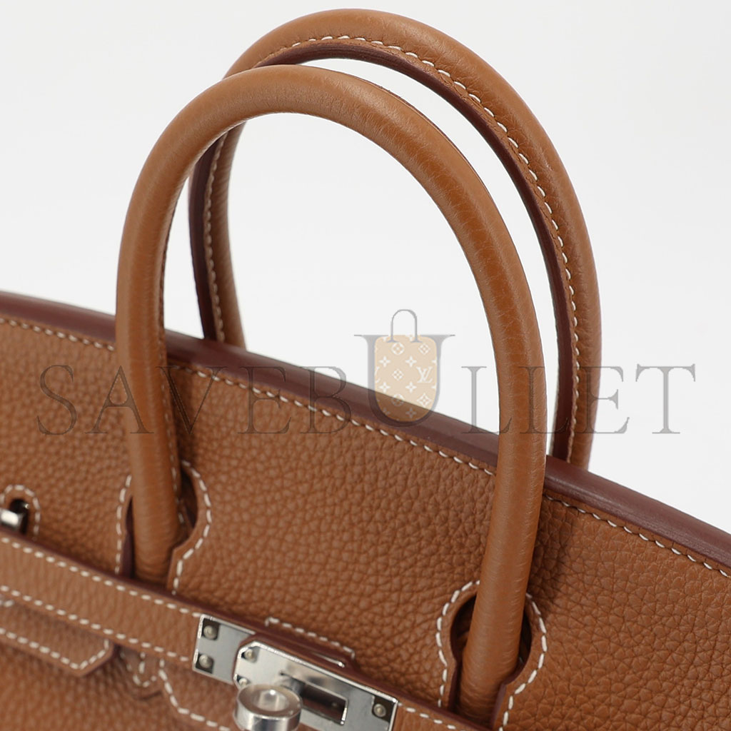 HERMÈS MASTER BIRKIN 25 TOGO LEATHER GOLD BROWN SILVER BUCKLE BAG H028369CK37  (25*20*13cm)