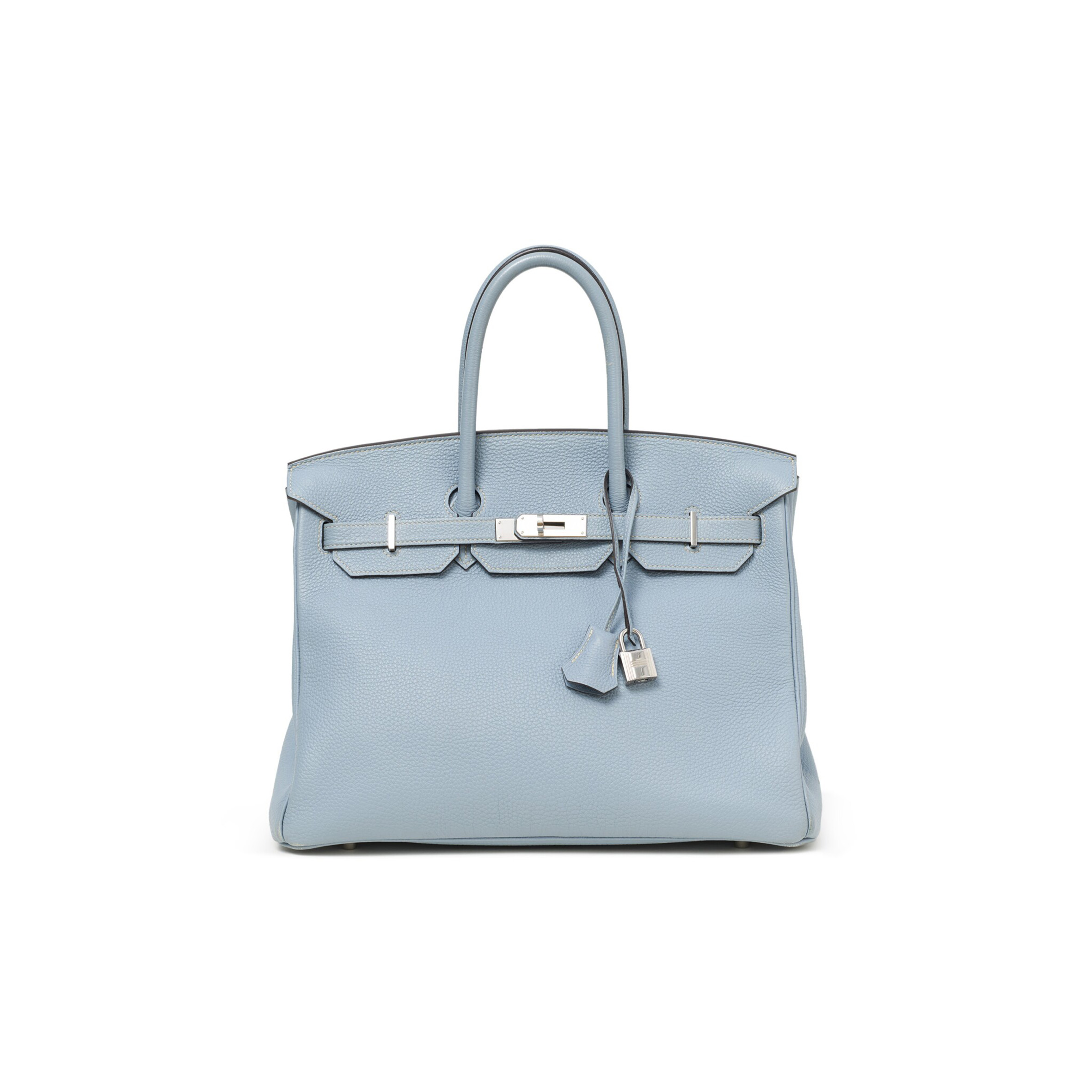 HERMÈS BIRKIN 35 TOGO LEATHER LINEN BLUE SILVER BUCKLE BK35J7TGSS (35*28*18cm)