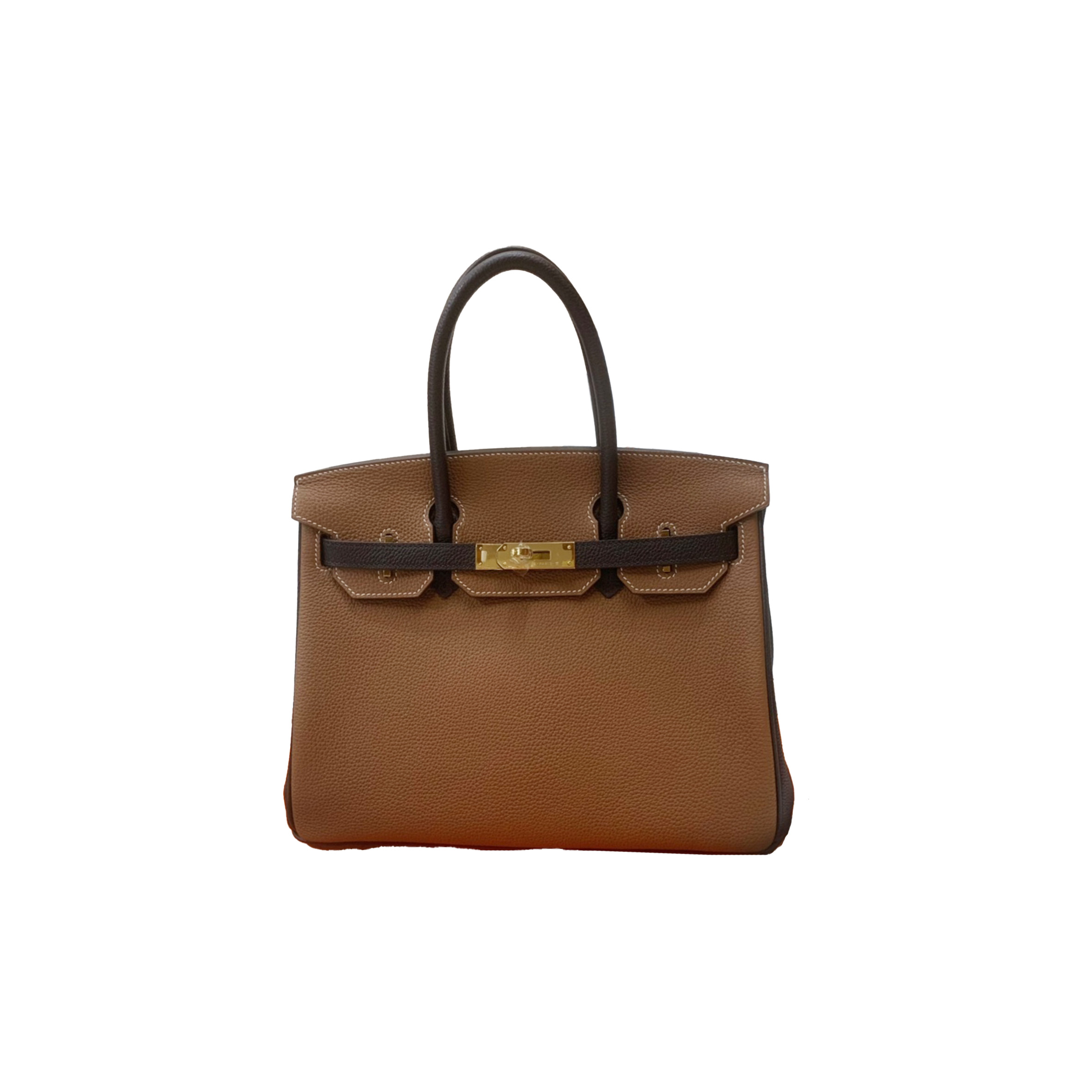 HERMES MASTER BIRKIN 25 TOGGLE LEATHER EBONY AND KHAKI GOLD BUCKLE BK2537TGGP (25*20*13cm)