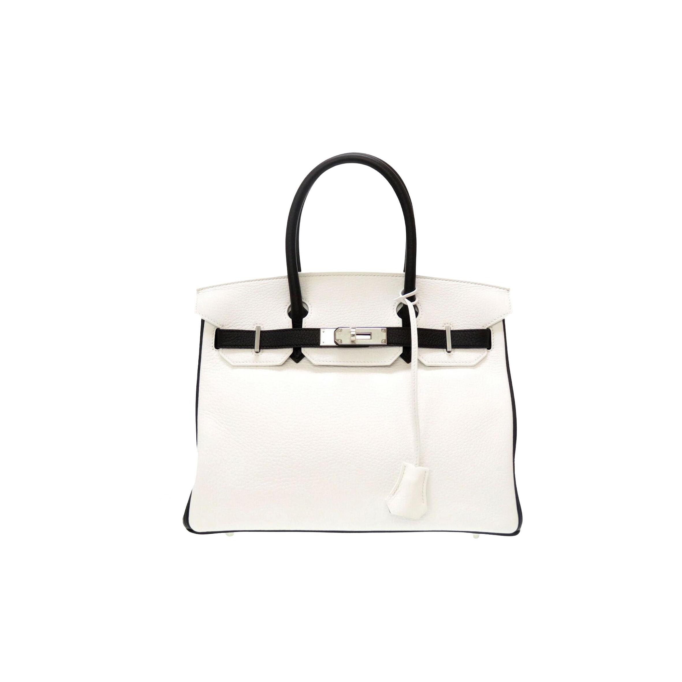 HERMES BIRKIN 30 TOGO LEATHER MILKSHAKE WHITE AND BLACK SILVER BUCKLE HANDBAG 982147 (30*23*15cm)