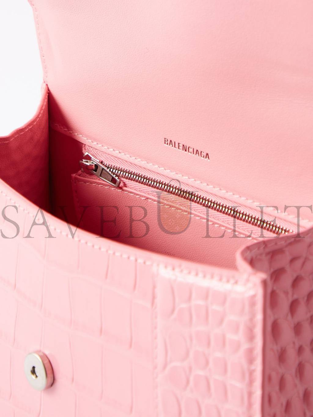 BALENCIAGA PINK HOURGLASS S CROCODILE-EFFECT LEATHER BAG MATCHESFASHION US (22.5*14.5*10cm)