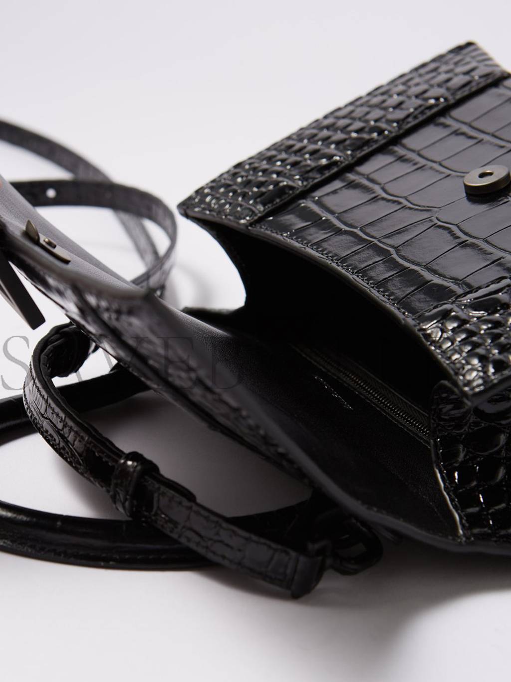 BALENCIAGA BLACK HOURGLASS S CROCODILE-EFFECT LEATHER BAG MATCHESFASHION US (22.5*15*10cm)