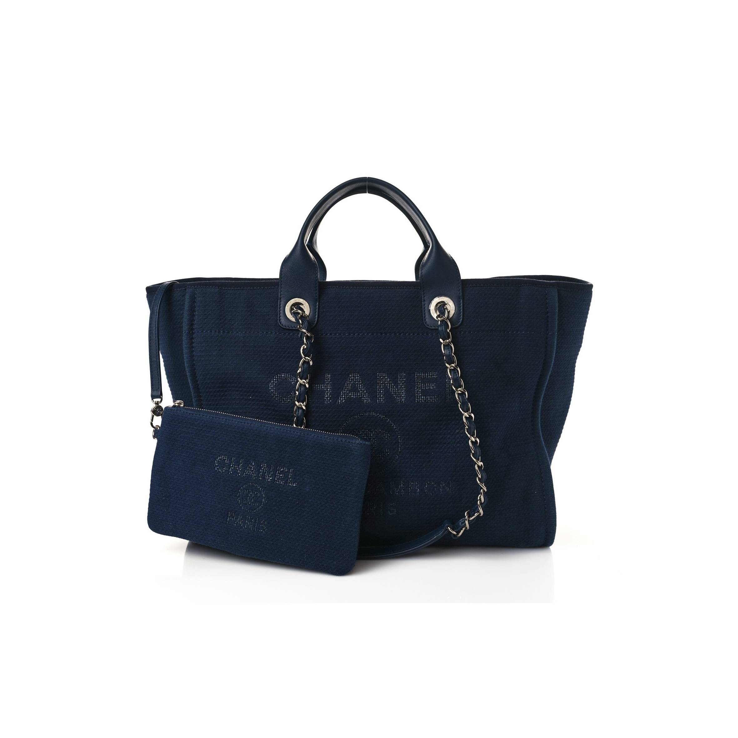 CHANEL MIXED FIBERS CALFSKIN MEDIUM DEAUVILLE TOTE NAVY BLUE (38*29*23cm)