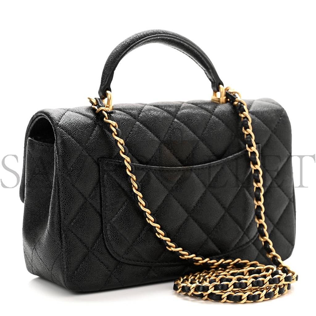 CHANEL CAVIAR QUILTED MINI TOP HANDLE RECTANGULAR FLAP BLACK GOLD HARDWARE (20*13*6cm)