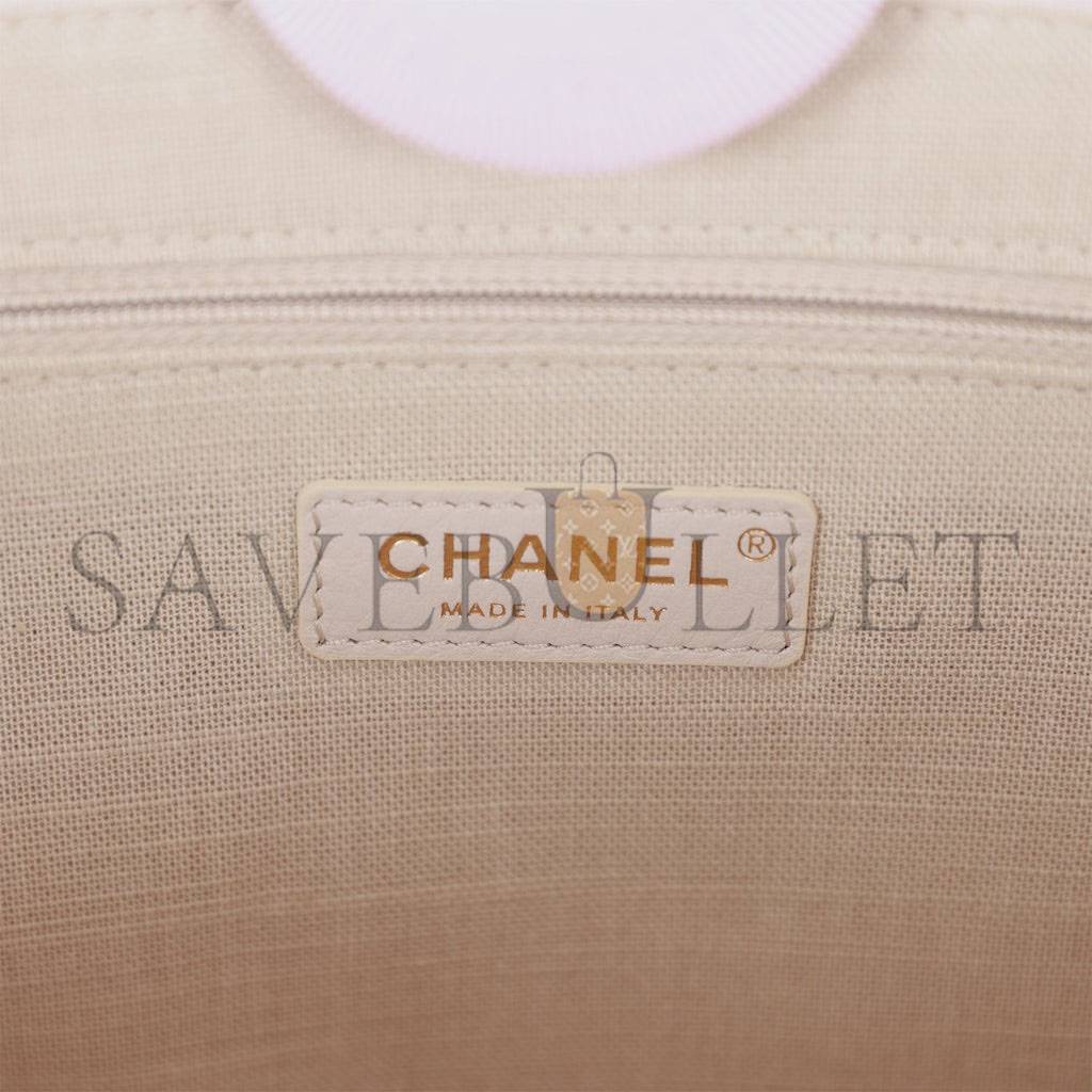 CHANEL SMALL DEAUVILLE SHOPPING BAG PINK BOUCLE LIGHT GOLD HARDWARE (34*27*15cm)