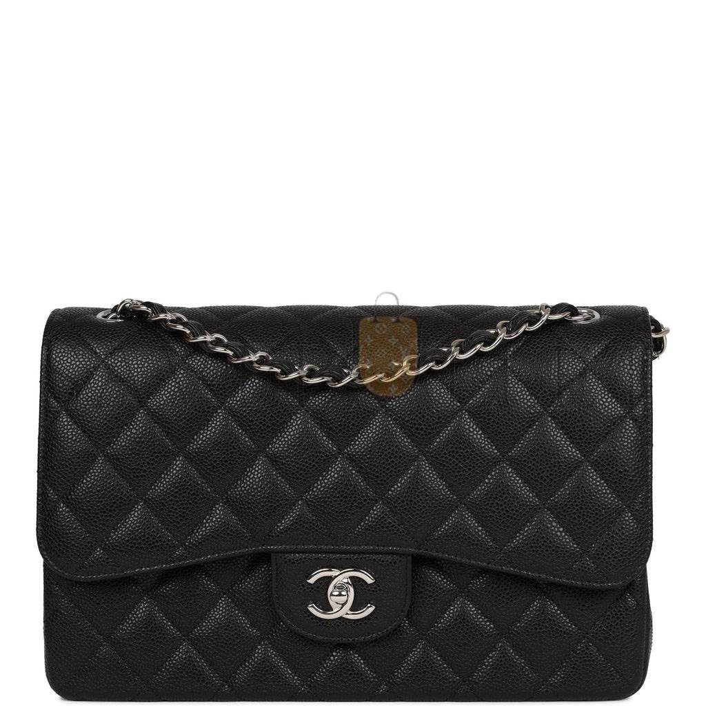 CHANEL JUMBO CLASSIC DOUBLE FLAP BAG BLACK CAVIAR SILVER HARDWARE (30*20*9cm)