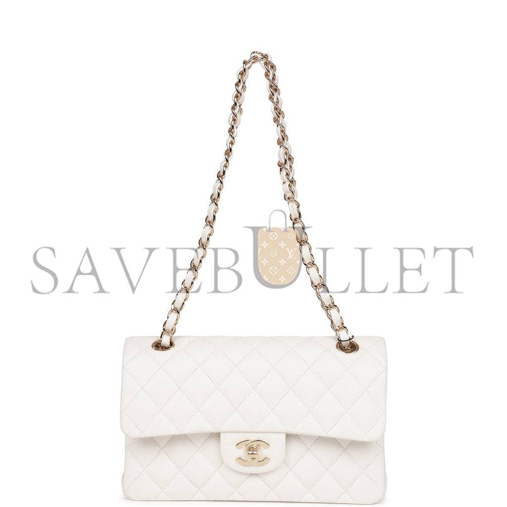 CHANEL SMALL CLASSIC DOUBLE FLAP WHITE CAVIAR  GOLD HARDWARE (23*13*6cm)