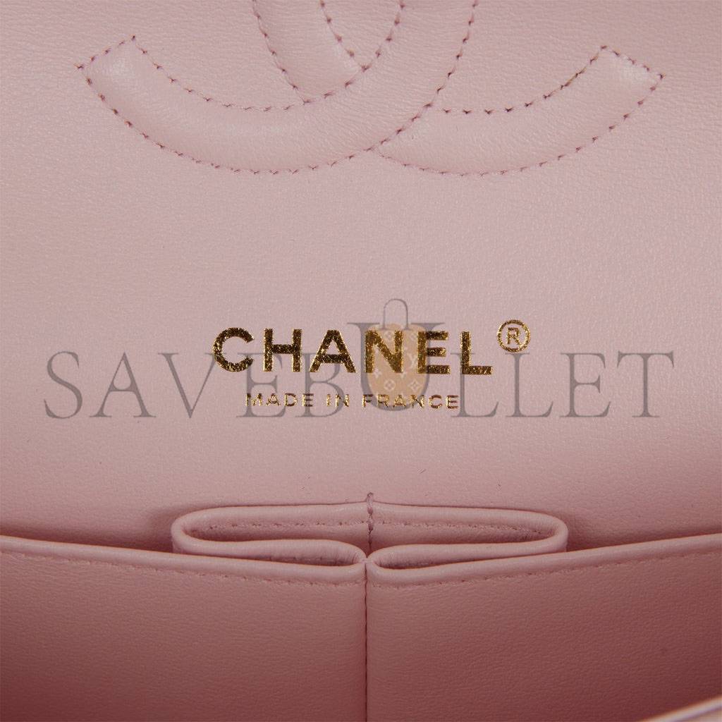 CHANEL MEDIUM CLASSIC DOUBLE FLAP BAG LIGHT PINK CAVIAR LIGHT GOLD HARDWARE (25.5*15.2*7cm)