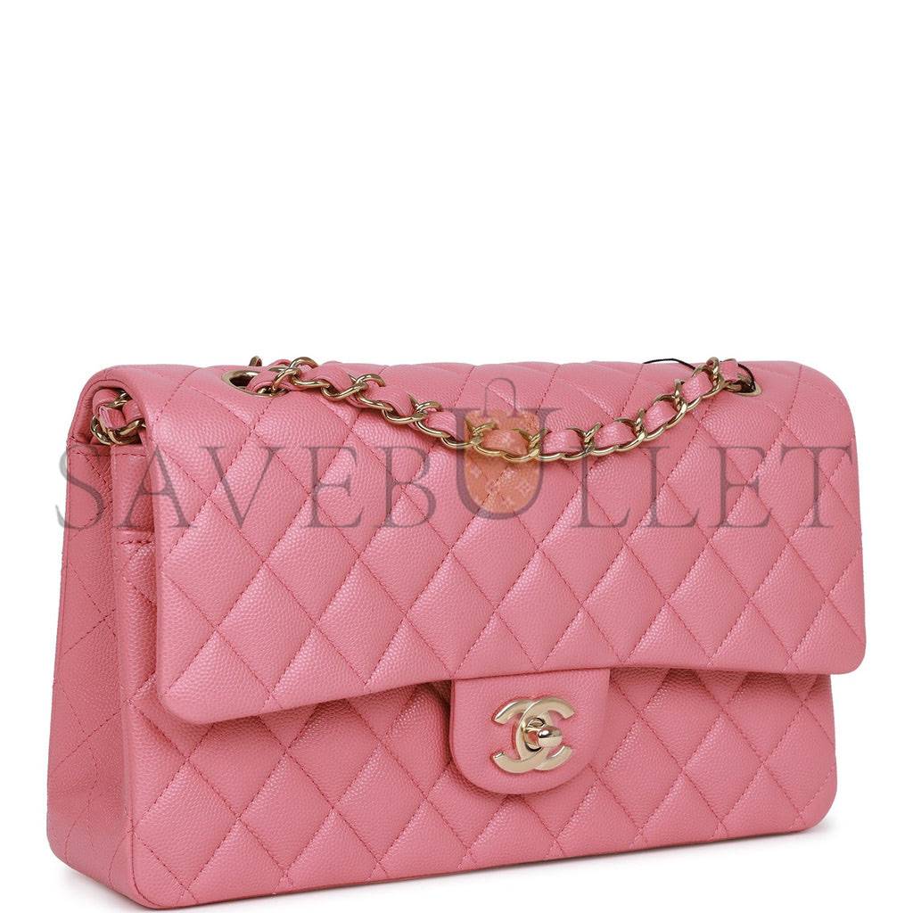 CHANEL MEDIUM CLASSIC DOUBLE FLAP BAG DARK PINK CAVIAR LIGHT GOLD HARDWARE (25*15*7cm)