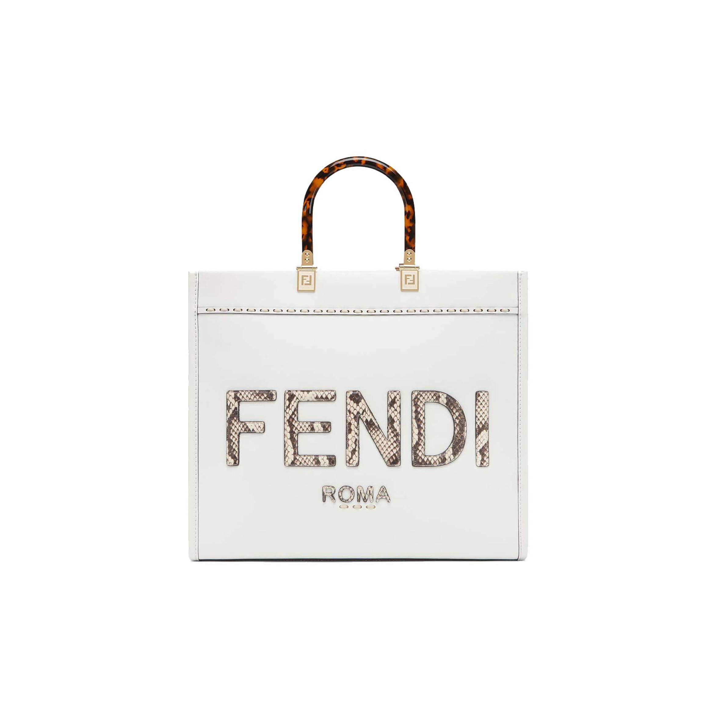 FENDI SUNSHINE MEDIUM - WHITE LEATHER AND ELAPHE SHOPPER 8BH386AHN5F1JU5 (35*31*17cm)