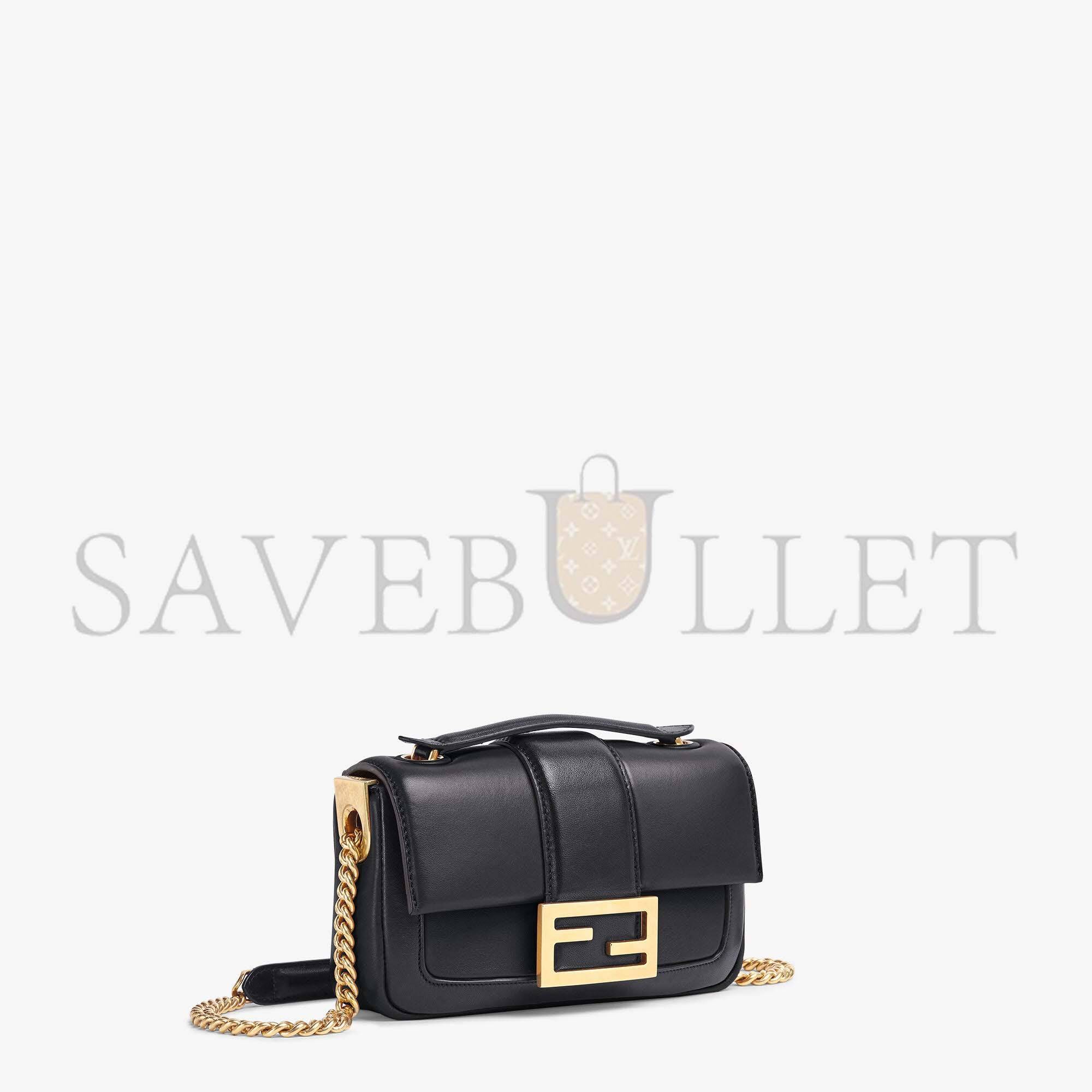 FENDI MINI BAGUETTE CHAIN - BLACK NAPPA LEATHER BAG 8BS045ACNXF15ZW (19*11.5*4cm)