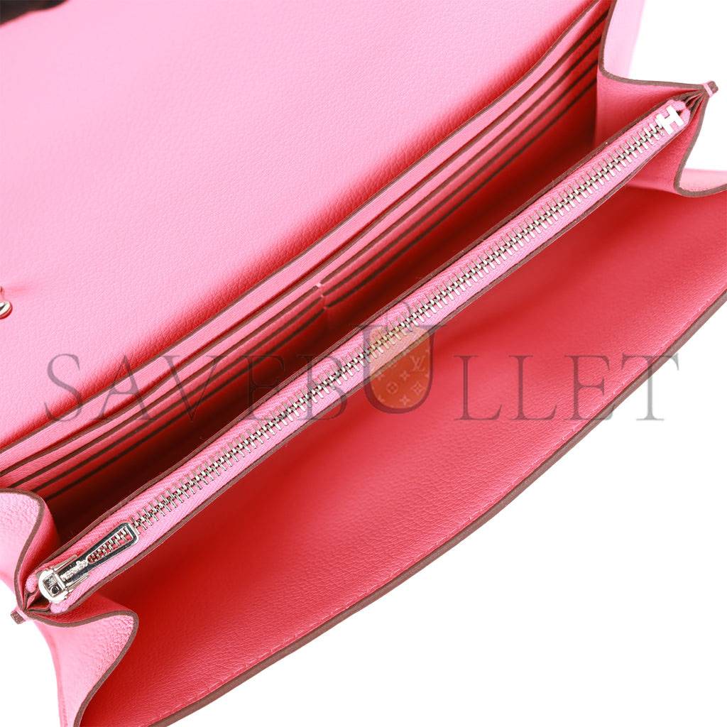 HERMES CONSTANCE WALLET TO GO ROSE AZALEE EVERCOLOR PALLADIUM HARDWARE (20.3*11.4*3.8cm)