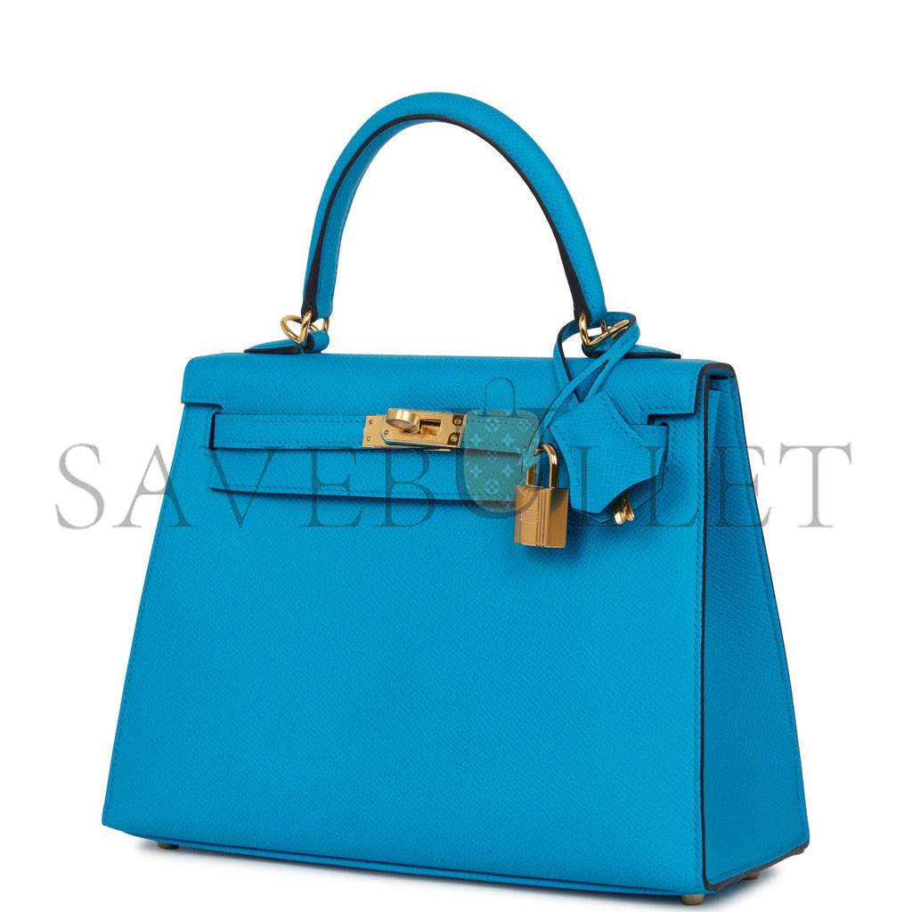 HERMES KELLY SELLIER 25 BLEU FRIDA EPSOM GOLD HARDWARE   (25*17*7cm)