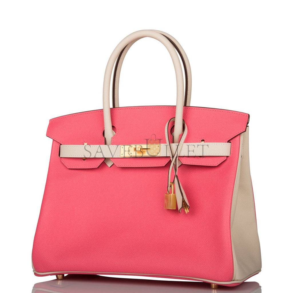 HERMES SPECIAL ORDER (HSS) BIRKIN 30 CRAIE AND ROSE AZALEE EPSOM BRUSHED GOLD HARDWARE ( 30cm*22*16cm)