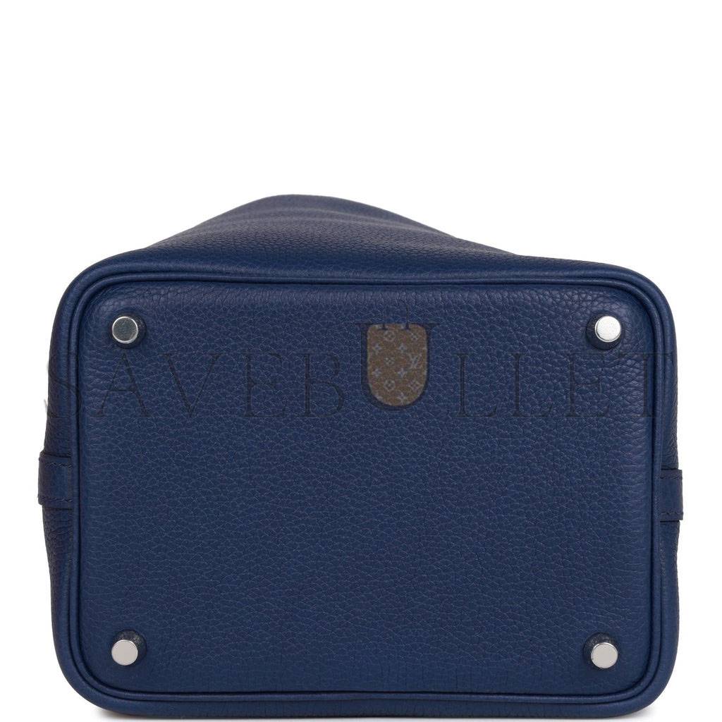 HERMES PICOTIN LOCK 18 BLEU SAPHIR MAURICE PALLADIUM HARDWARE (18*13*18cm)