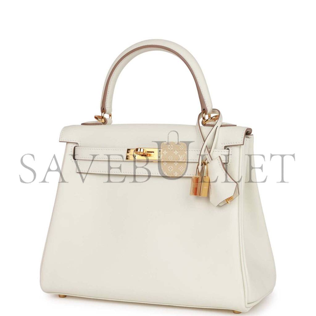 HERMES KELLY RETOURNE 25 MUSHROOM SWIFT GOLD HARDWARE HANDMADE (25*17*7cm)