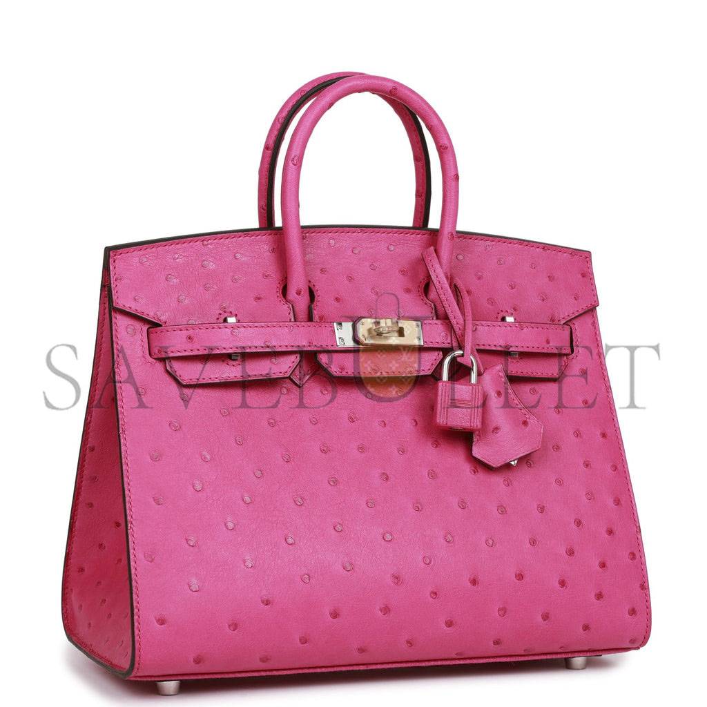 HERMES BIRKIN SELLIER 25 ROSE POURPRE OSTRICH PALLADIUM HARDWARE HANDMADE (25cm)