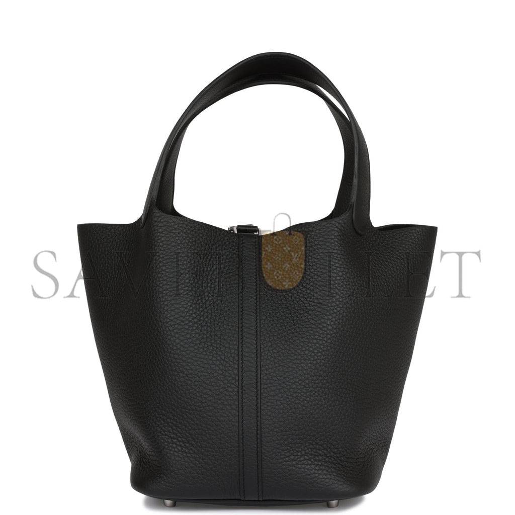 HERMES BLACK CLEMENCE PICOTIN LOCK 22CM PALLADIUM HARDWARE  (22cm)