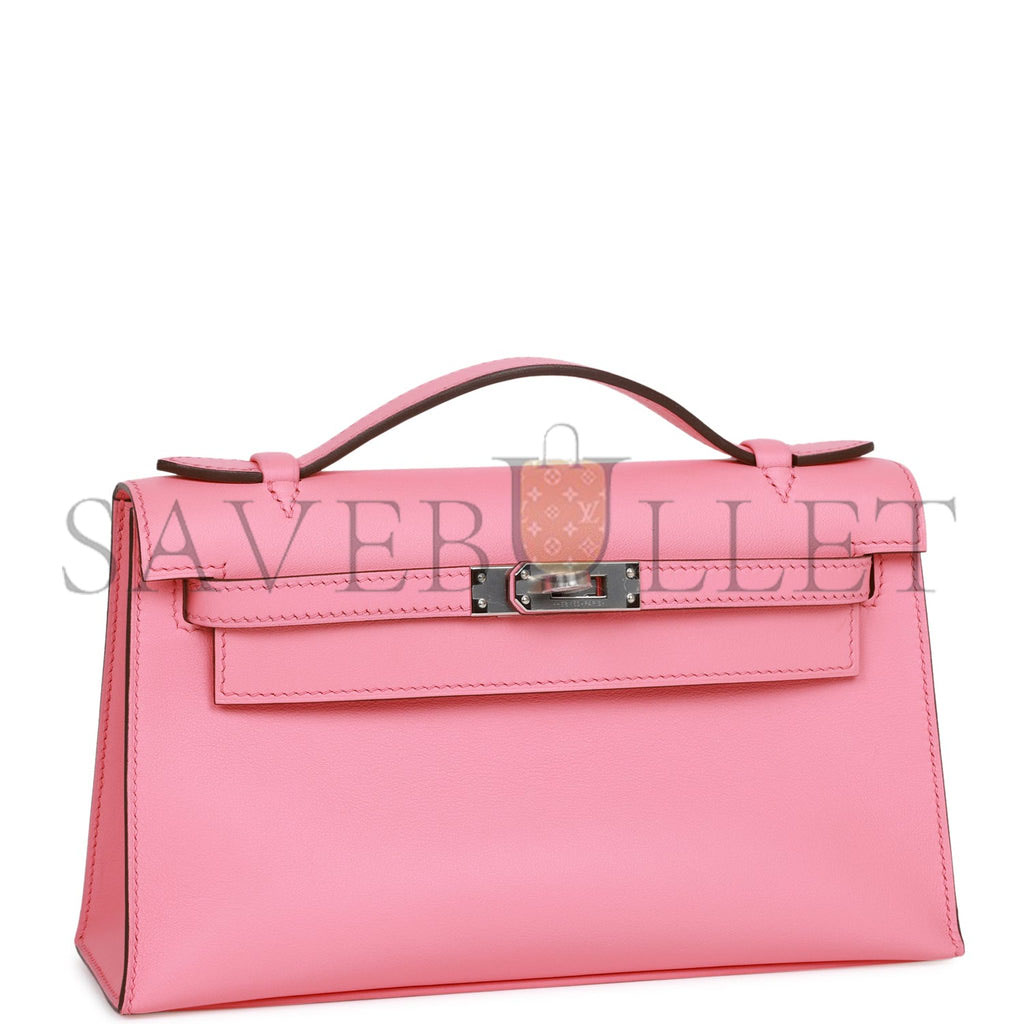 HERMES MINI KELLY POCHETTE ROSE D'ETE SWIFT PALLADIUM HARDWARE  (22*14*7cm)