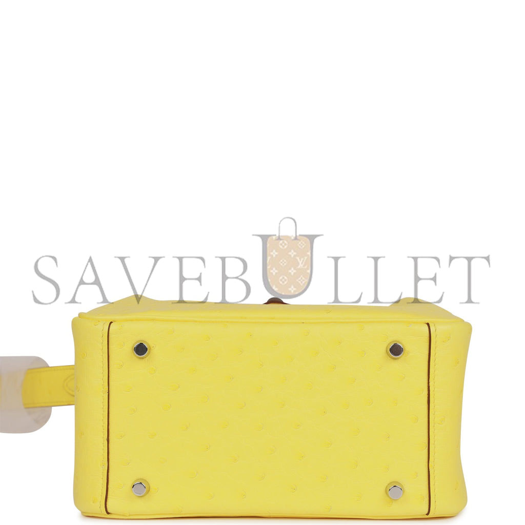 HERMES MINI LINDY JAUNE CITRON OSTRICH PALLADIUM HARDWARE (19*12.5*9)