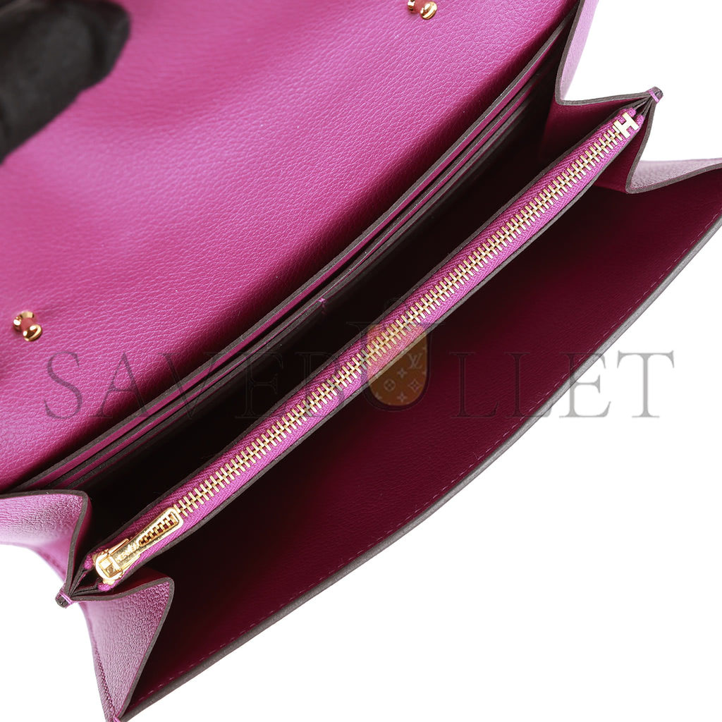 HERMES CONSTANCE WALLET TO GO ANEMONE EVERCOLOR GOLD HARDWARE (22*11cm)