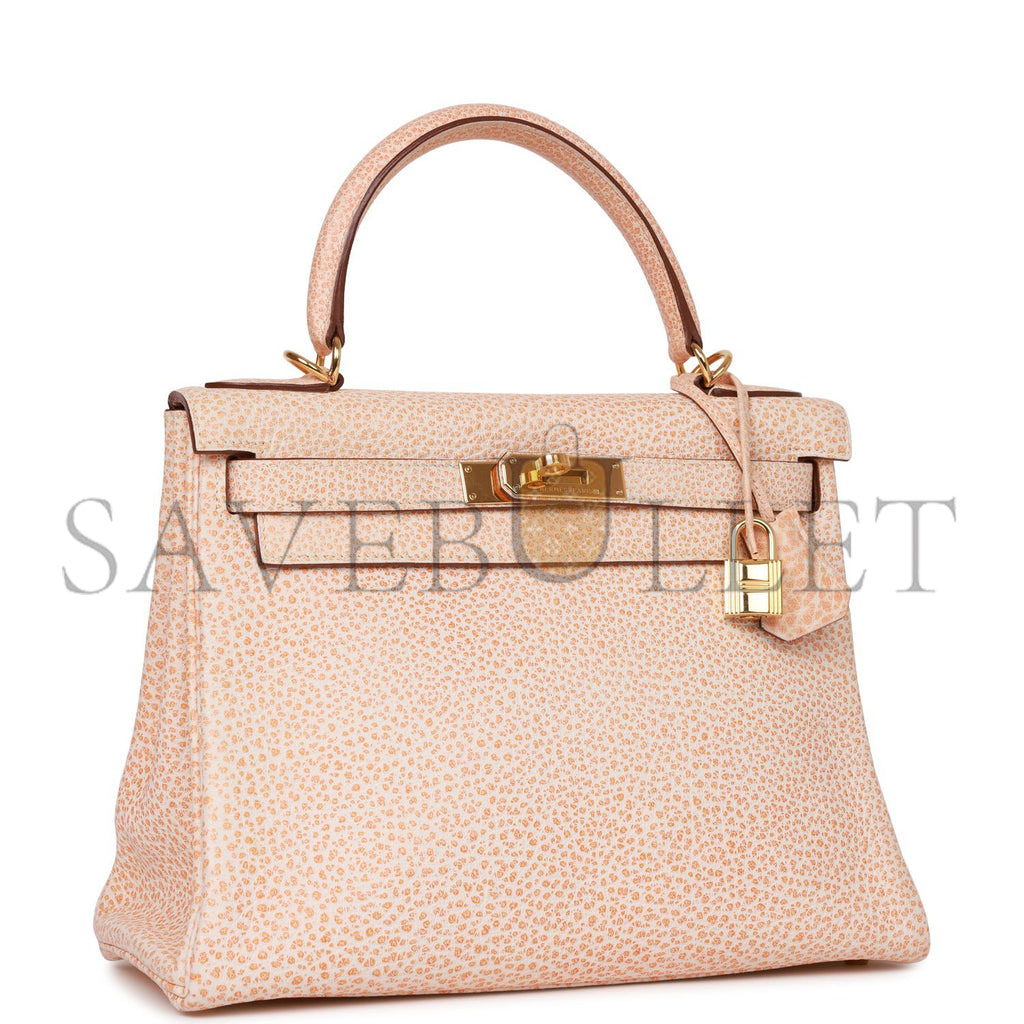 HERMES VINTAGE HERMES KELLY RETOURNE 28 ORANGE DALMATIAN BUFFALO GOLD HARDWARE(28*22*10cm)