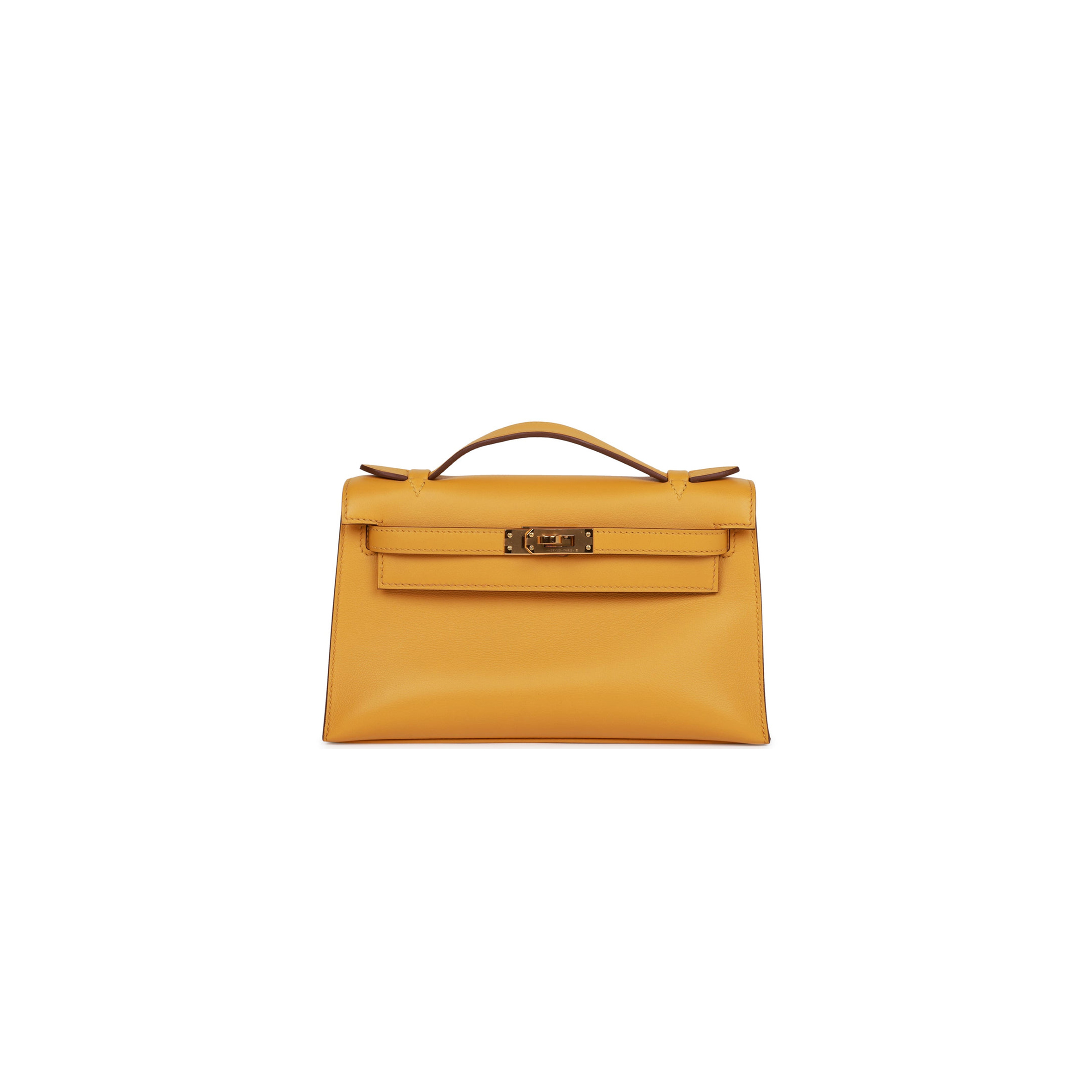 HERMES KELLY POCHETTE JAUNE AMBRE SWIFT GOLD HARDWARE  (22*12*13cm)