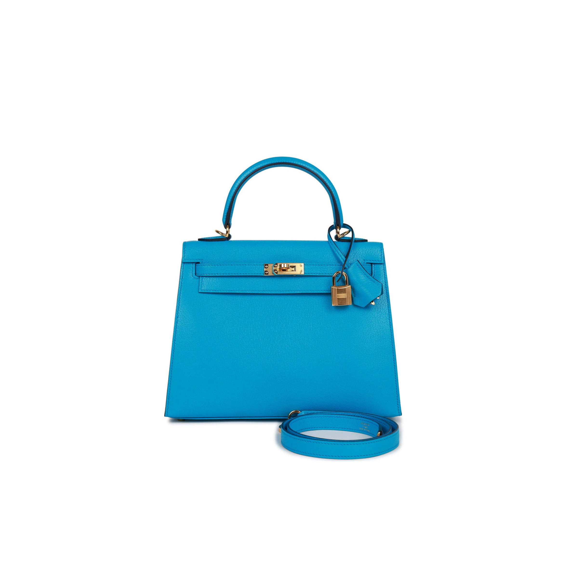 HERMES KELLY SELLIER 25 BLEU FRIDA CHEVRE GOLD HARDWARE   (25*17*7cm)